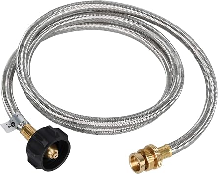 GGC 4 FT Stainless Steel Braided Propane Adapter Hose 1 lb to 20 lb Converter for QCC1/Type 1 LP Tank to 1 LB Portable Grill, Camp Stove, Buddy Heater