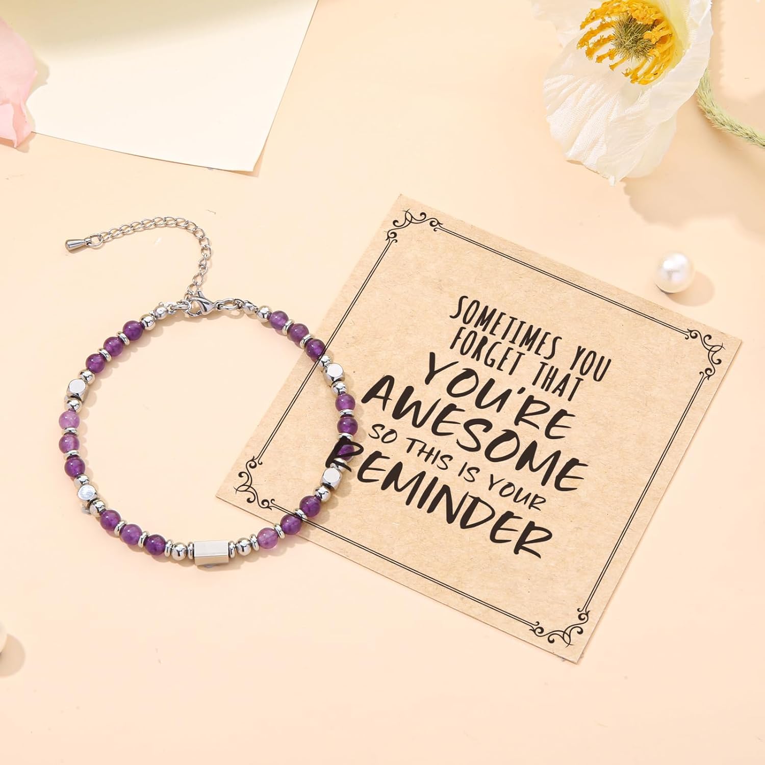 Desimtion Healing Natural Stone Bracelets for Women Girls, Sometimes You Forget You're Awesome -Christmas Gifts for Women Teen Girls, Best Friend Birthday Gifts for Women Friendship Bracelets - Image 3