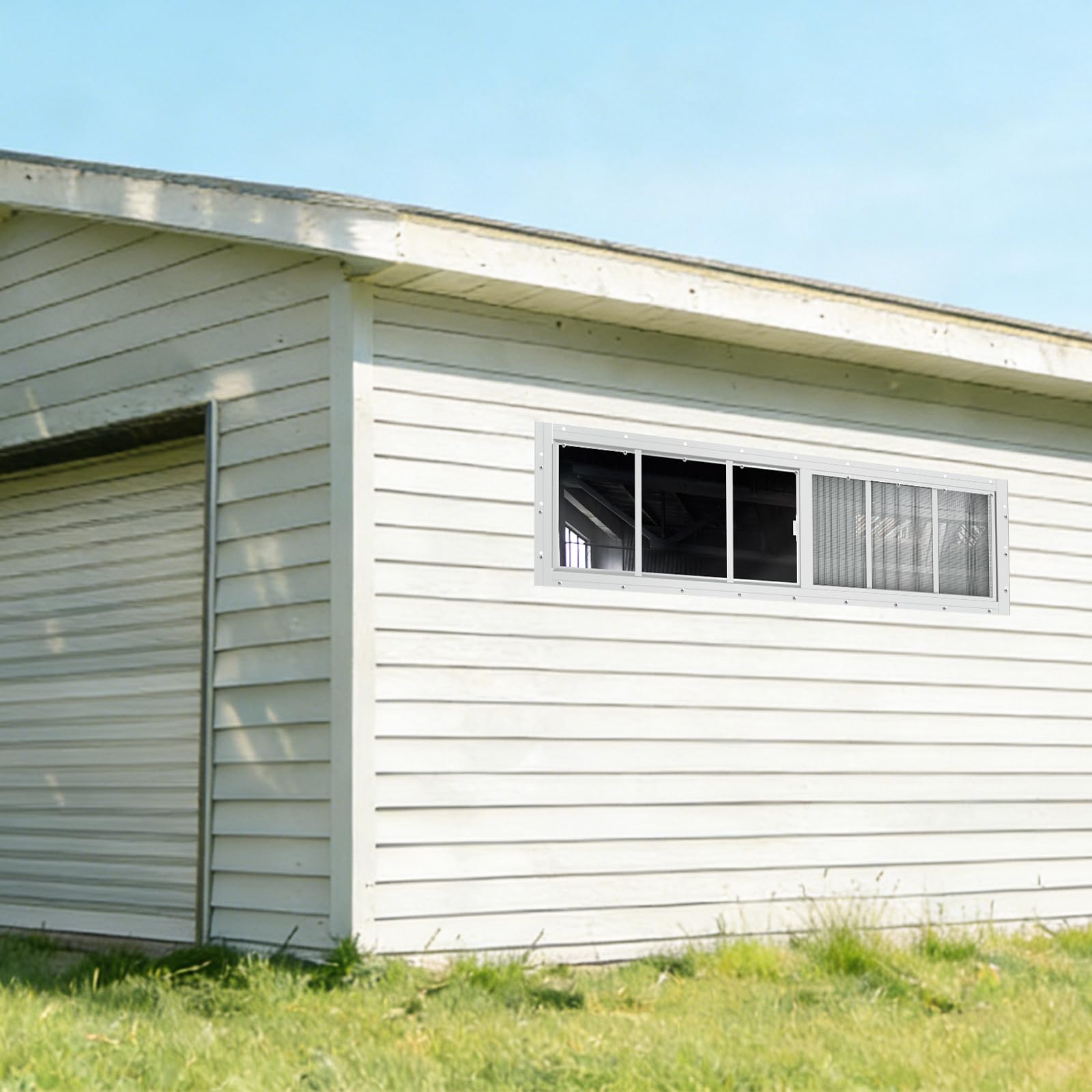 Yuzzy Paquete de 2 ventanas correderas de 12 x 36 pulgadas con vidrio templado y pantalla de fibra de vidrio extraíble para cobertizo, gallinero, casa de juegos, hogar, garaje, graneros (blanco)