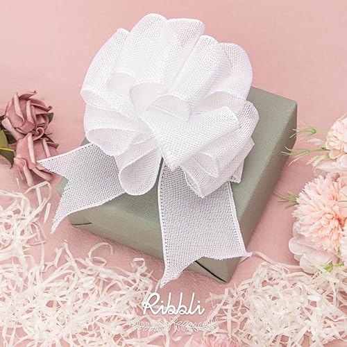 Miniatura 3 de Ribbli Cinta de arpillera blanca con alambre, 2-12 pulgadas x 10 yardas, cinta con borde con alambre para lazo grande, corona, decoración de árbol,