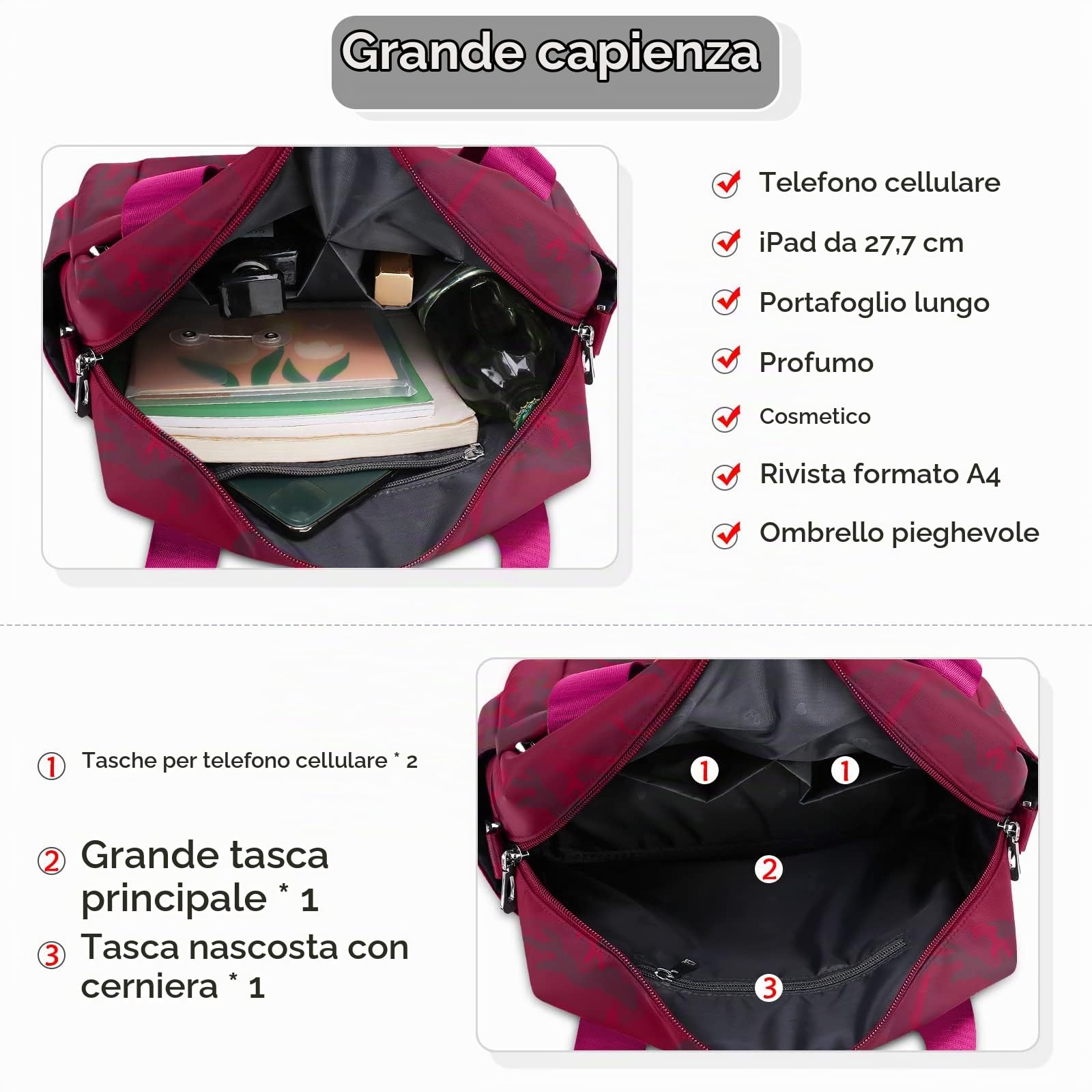 DIRRONA Borsetta da Donna Moda Borsa a Tracolla Nylon Casuale Leggero Borsa a Spalla Donna Viaggiare Lavori Shopping Università Donna Tote Crossbody Bag Tracolla Regolabile