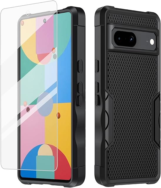For Google Pixel 7 Case, RC1WD Pixel 7 Case with 9H HD Hardness Tempered Glass Screen Protector Film, 360° Full body Shockproof Protection Bumper Google Pixel 7 Case and Screen Protector - Black
