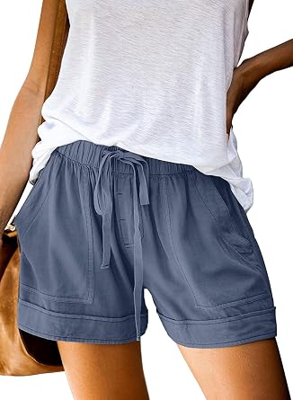 Acelitt Women Comfy Drawstring Casual Elastic Waist Pocketed Shorts,S-3XL