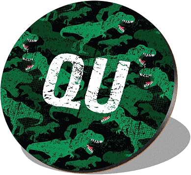1 x Round Coaster - Letters QU TRex Dinosaur Tyrannosaurus Texture Lettering Name Initial Cork Backed MDF Glossy Tea Coffee Accessory #258514