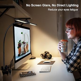 24W Led Desk Lamps with Clamp for Office Home, 31.5-in Double Head, Black | Dual Screen Computer Monitor Desk Light,Dimmable 4 Colors, Eye Care Architect Table Light for Working Reading Drafting