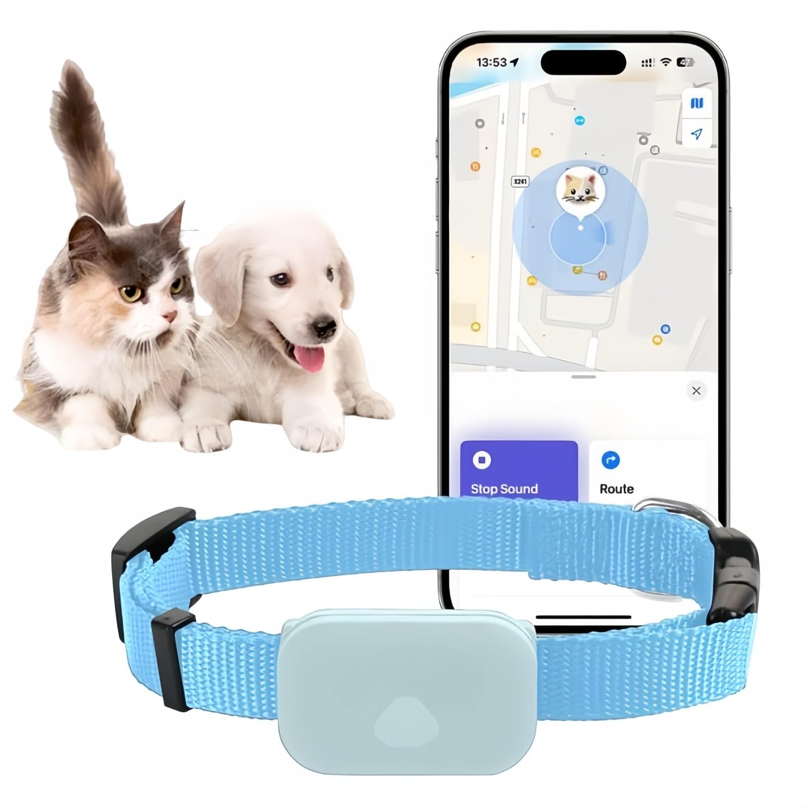 Rastreador de gatos, collar GPS para gatos pequeños, rastreador de perros, rastreador de mascotas, sin cuota mensual, rastreador de mascotas (compatible con iOS/Android), collar GPS para gatos