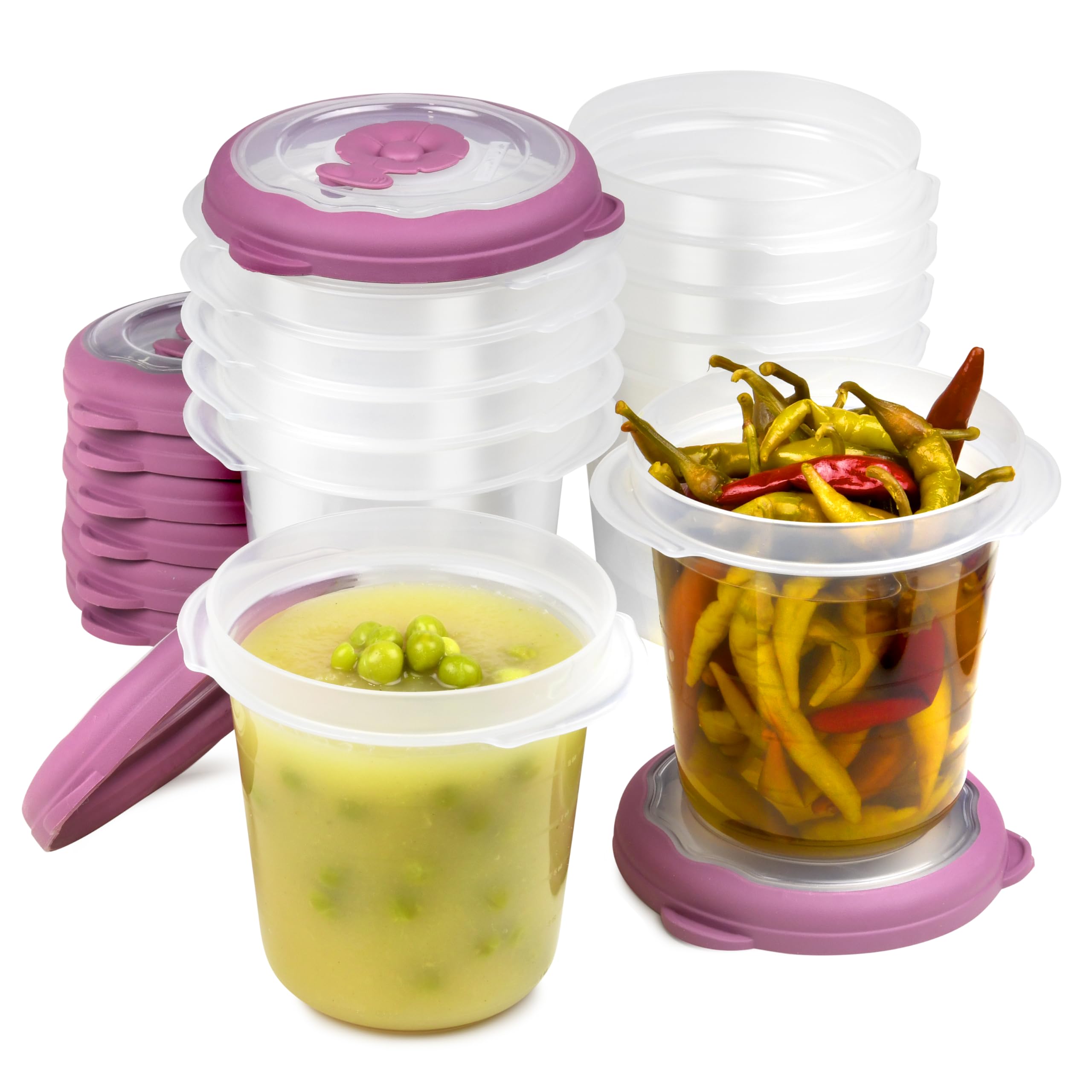Tribello Recipientes de plástico de 355 ml para congelador, con tapas, reutilizables, herméticos, para microondas, para preparación de comidas, sopa casera, aptos para lavavajillas, paquete de 12