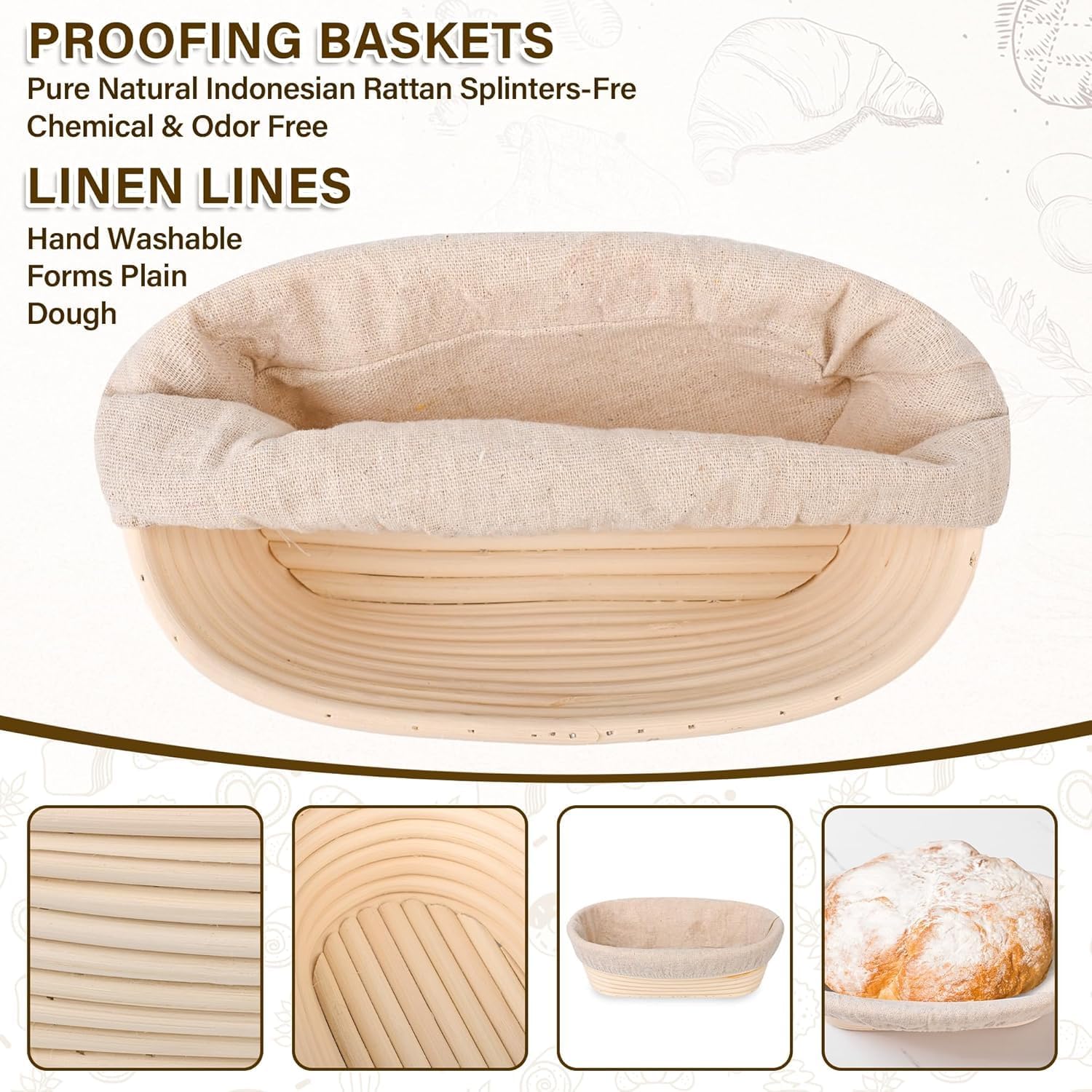 9" Round and 10" Oval Banneton Bread Proofing Baskets and Sourdough Bread Baking Supplies, A Complete Sourdough Kit with Bread Lame, Danish Whish, Dough Scraper,Bread Slings,bread bags,Starter Jar kit