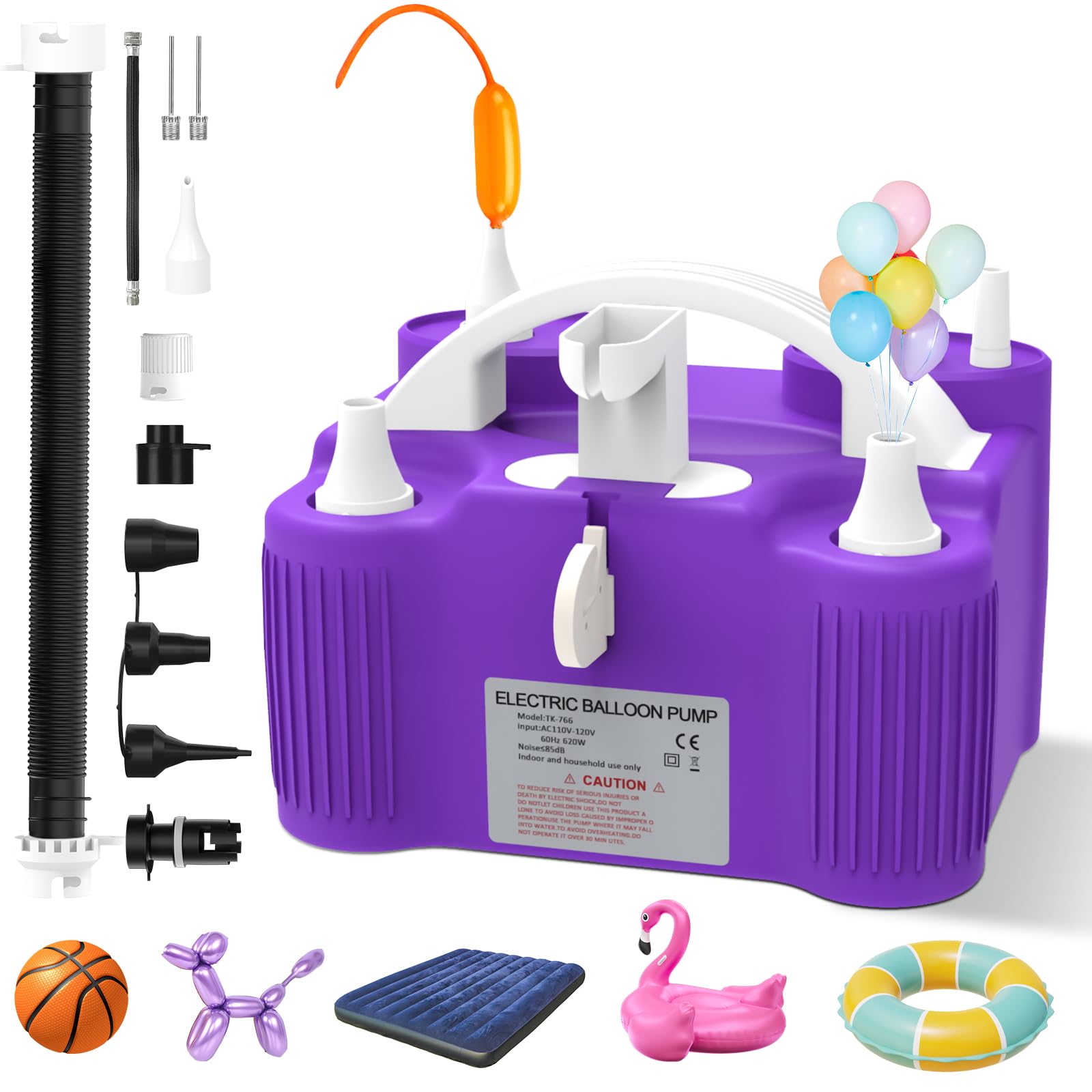 PlusFive 4-in-1 Electric Balloon Pump for All Balloons, Multi-Functional Air Pump with Dual Motor, Electric Pump for Quick Inflate & Deflate Latex/Foil/260q/Long Balloons& Balls& SwimmingPool & Airbed — image 1