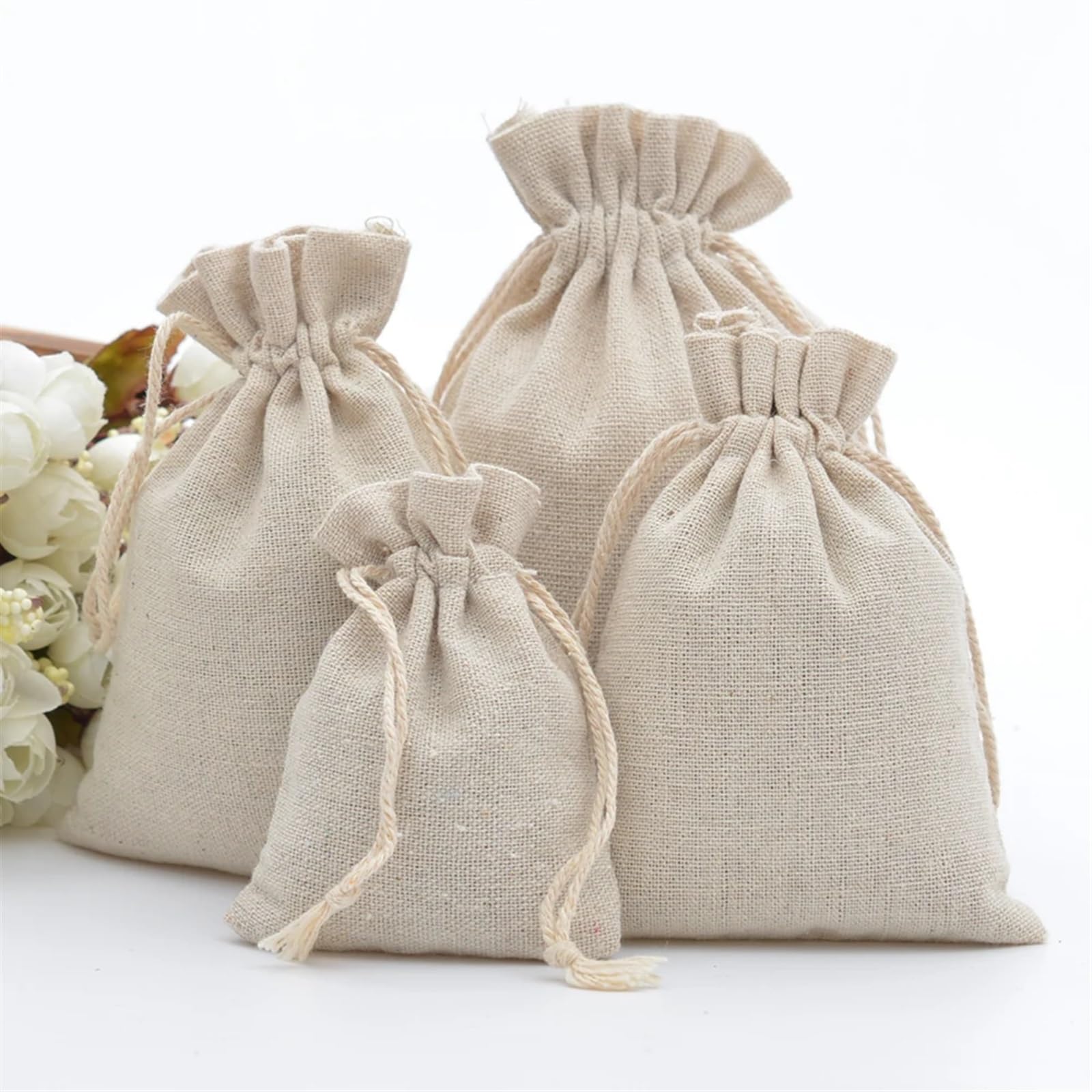 Sachets Cadeau en Mousseline de Coton Sacs à cordon en coton, sacs cadeaux mousseline de, sac for mariage noël, d'emballage bijoux(10x15cm(3.9x5.9inch))
