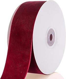 ATRBB Wine Red Velvet Ribbon - 1 1/2 Inch Width, 10 Yards Per Roll - Classic Elegant Flocked Ribbon for Gift Wrapping, Crafts, and Decorations