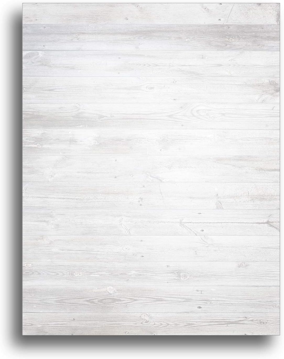 White Wood Background Printable Letterhead Stationery Paper - 80 Sheets 8.5" x 11" Rustic Decorative Writing Paper - Farmhouse Letter Paper - 28lb Bond (105gsm) for Invitations Announcements Letters