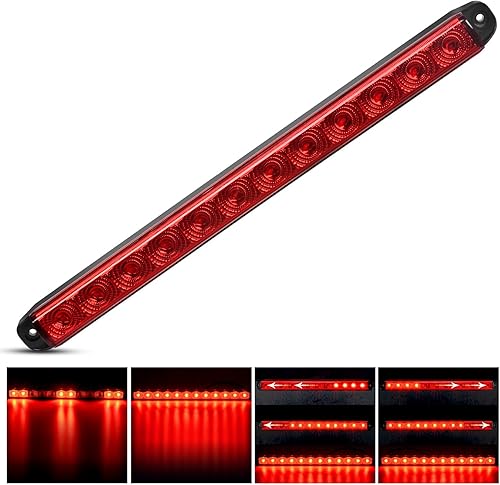 Nilight Luz de remolque de 16 pulgadas, 12 LED rojos, luces de freno secuenciales, intermitentes, impermeables, barra de identificación trasera para