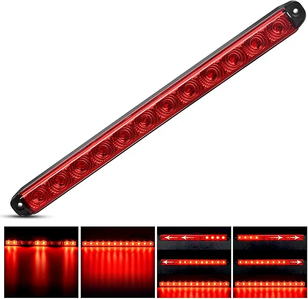 Nilight Trailer Light 16Inch 12 LED Red Running Brake Sequential Turn Signals Lights Waterproof Rear Maker ID Bar for 12V Boat Truck RV