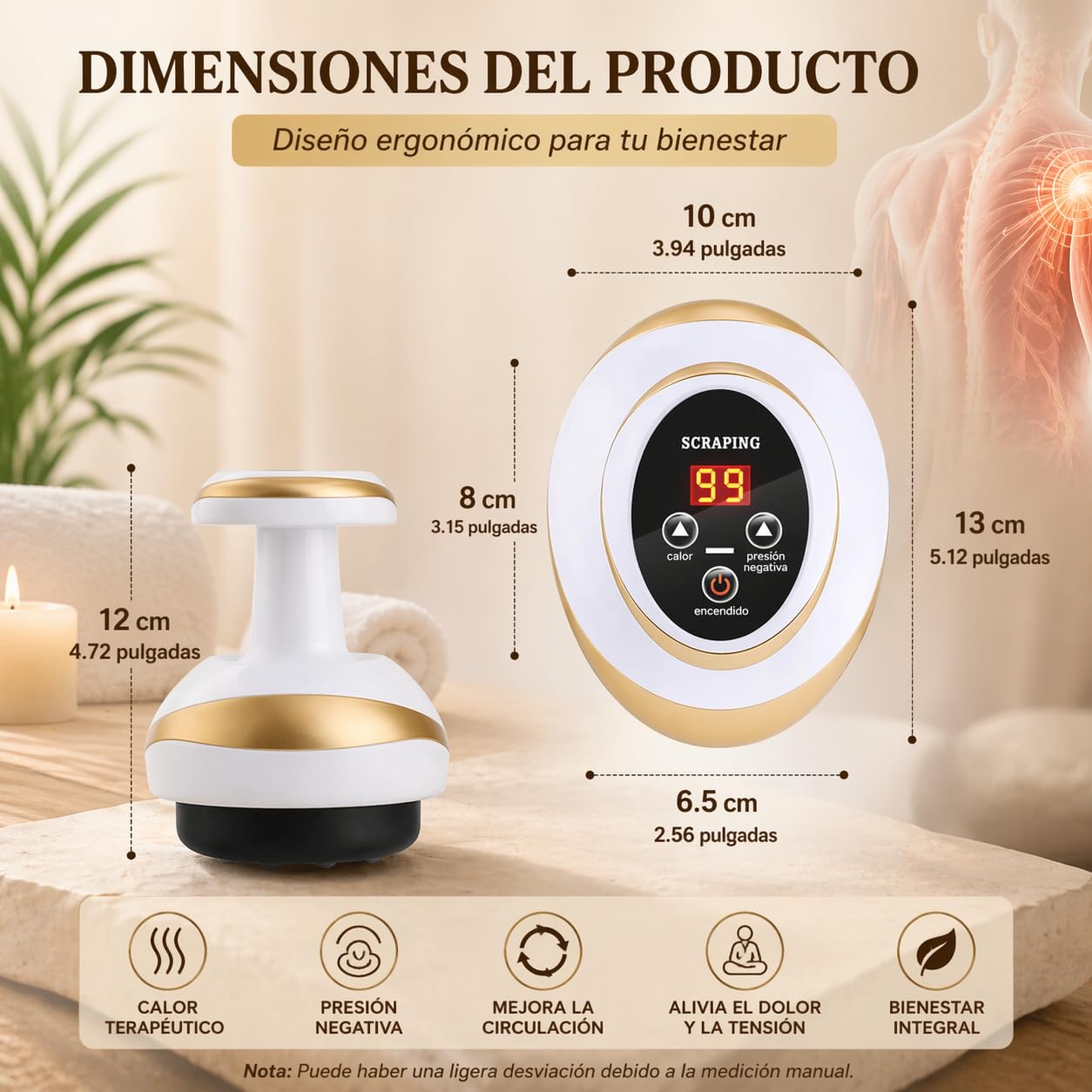 Masajeador Anticelulítico Reductor Eléctrico con Vacío y Gua Sha, Máquina Anticelulitis con Calor, Masaje Profundo Muslos Abdomen Hombros (Amarillo)