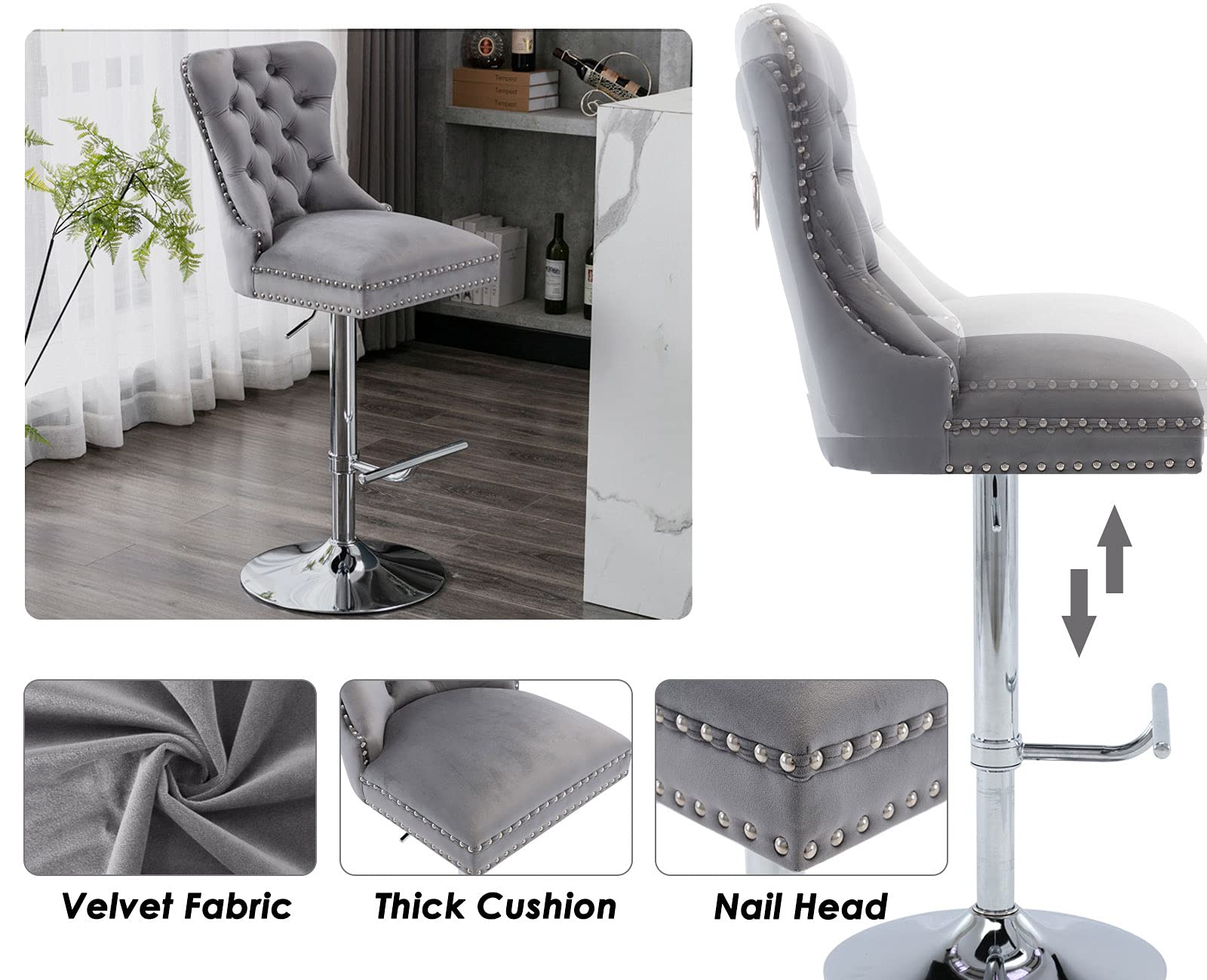 Buy Shunzhi Velvet Swivel Bar Stools Set of 4 Modern Adjustable Bar