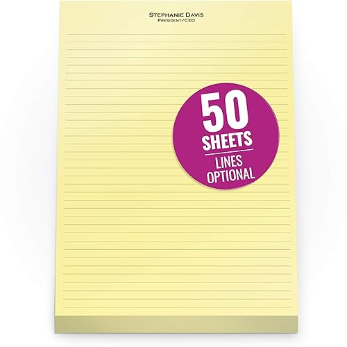 Bloc de notas amarillos impresos personalizados 8.5 x 11 pulgadas Colorido bloc de notas personalizado con el nombre de su empresa, líneas de regla