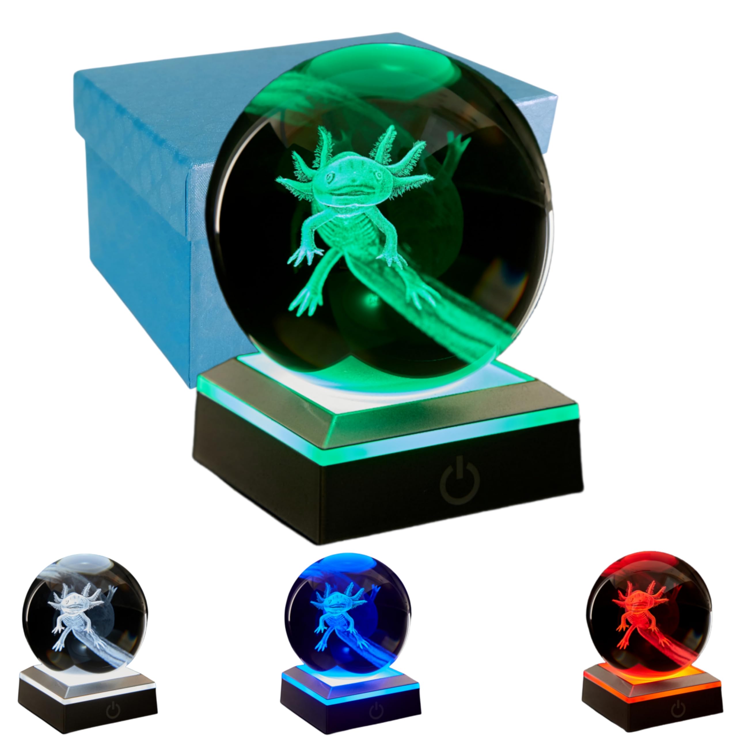 3D Axolotl Crystal Ball Night Light, Upgraded 3.15 Inch Axolotl Crystal Lamp with LED Base, Axolotl Toy Kids Bedroom Decor, Birthday Christmas Gifts for Boys Girls Friends (Axolotl - E)