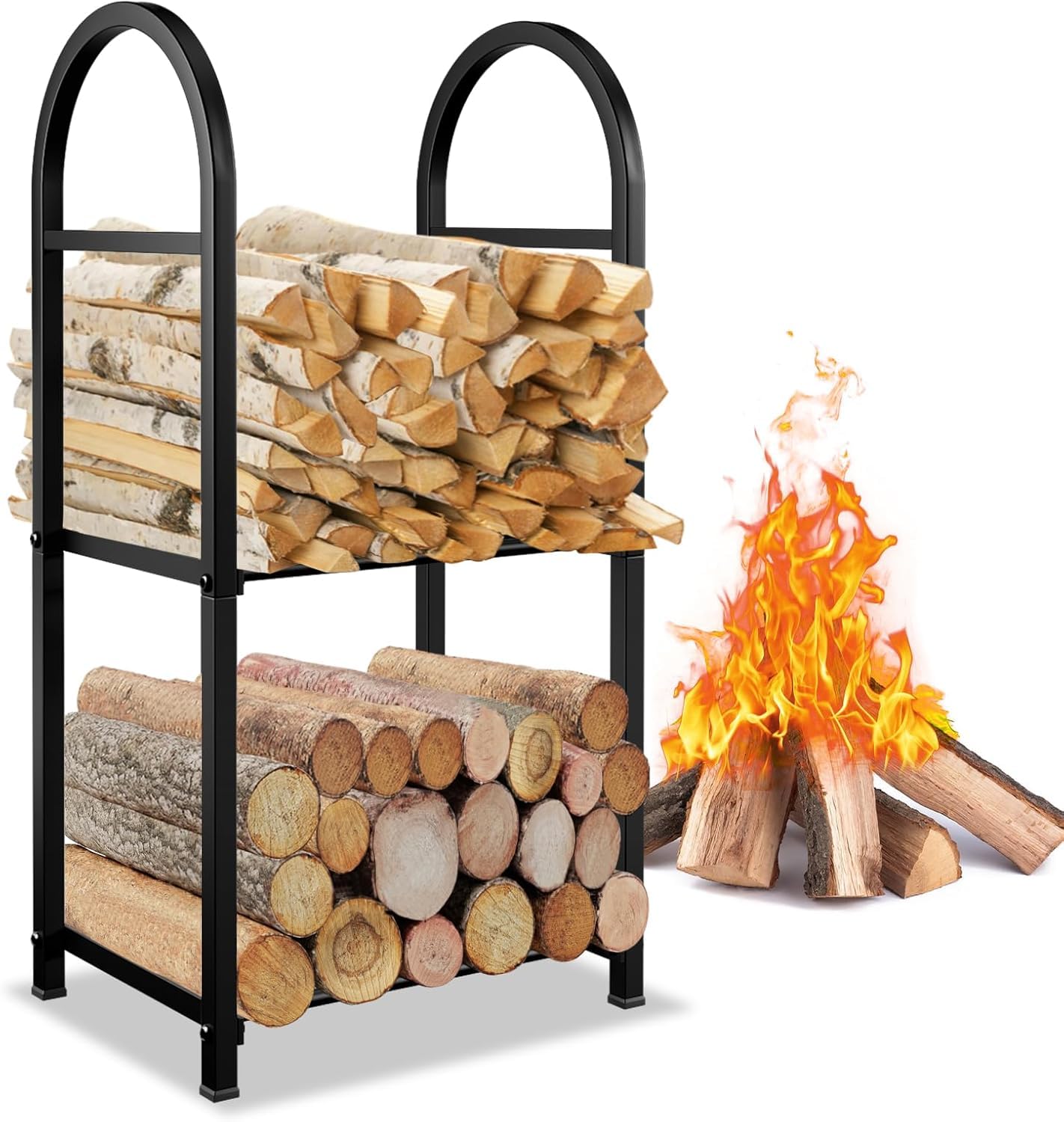 Nestora Home 2 Tiers Firewood Rack Indoor - Portable Outdoor Wood Holder, Classical Sturdy Firewood Log Storage Rack Stand for Fireplace, Patio, Fire Pit, Stove...31.5" x 15.7" x 11.8", Wood Holder-image-40
