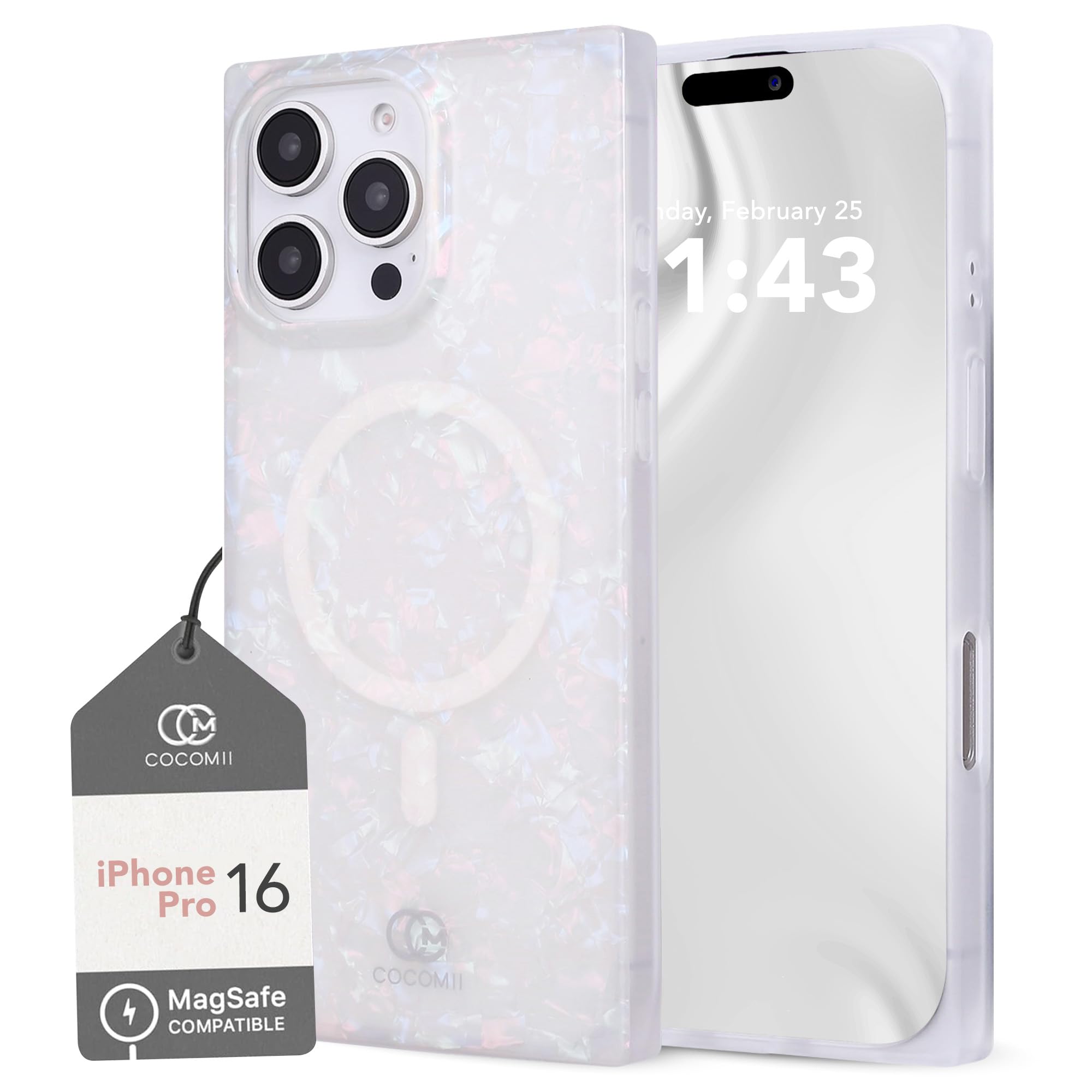 Cocomii - Rectangle iPhone 16 Pro Case Magsafe Compatible, Glossy Opalescent Pearl Phone Case, Glitter Sparkle- Magnetic Glossy Slim iPhone 16 Pro Rectangle Case Magsafe, 6.3 inch, Iridescent