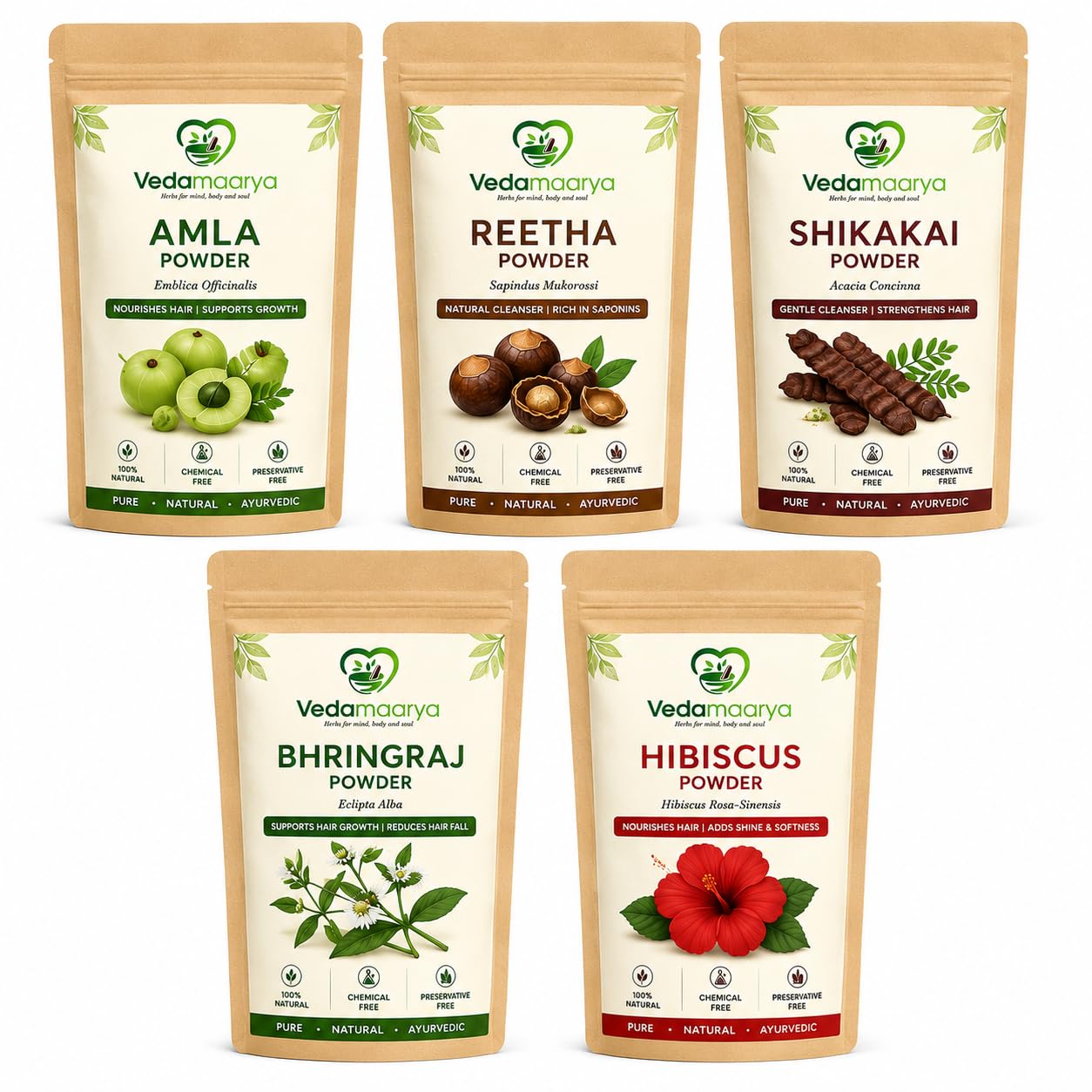 Herbal Hair Care Powder Combo, Amla, Reetha, Shikakai, Bhringraj, Hibiscus, 100% Pure, Chemical Free, Ayurvedic (250GM)-image-26