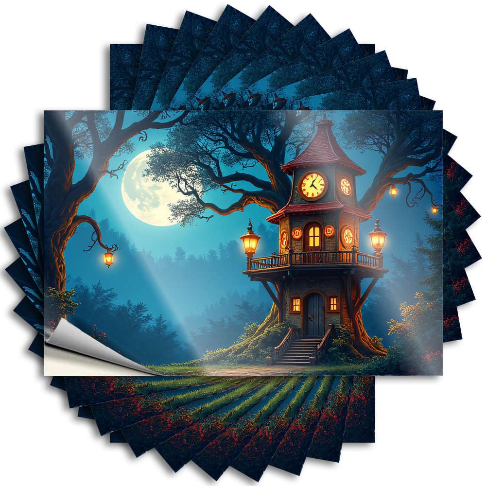 Fzfn Colour A Magical Treehouse Glowing Under A Full Moon Cover Good - Funny Bathroom Decor Tattoo Self Adhesive Sticker(8X12cm)