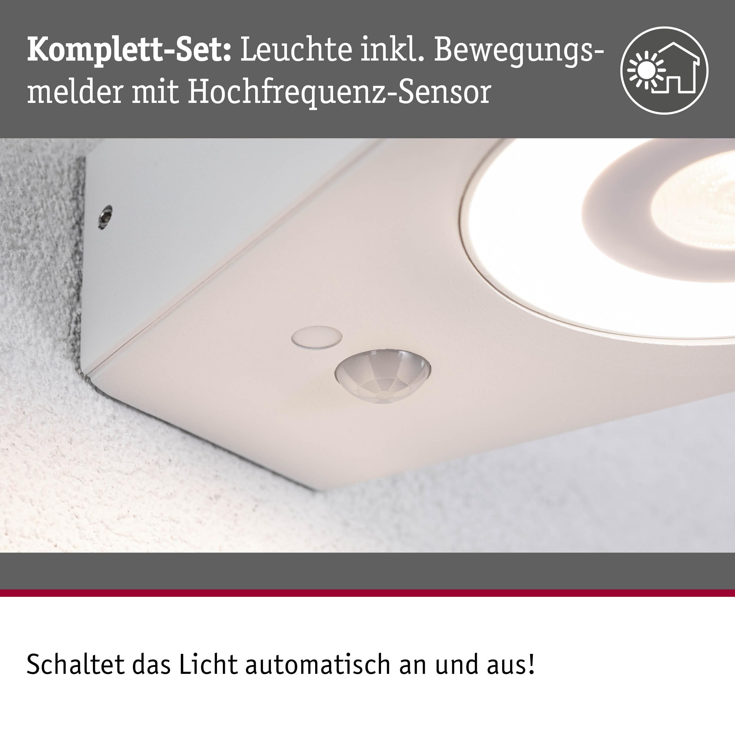 Paulmann 94867 LED Außenwandleuchte Silma Bewegungsmelder IP44 65x186mm 3000K 5,5 / 1x0,7W 600lm 230V Weiß Aluminium