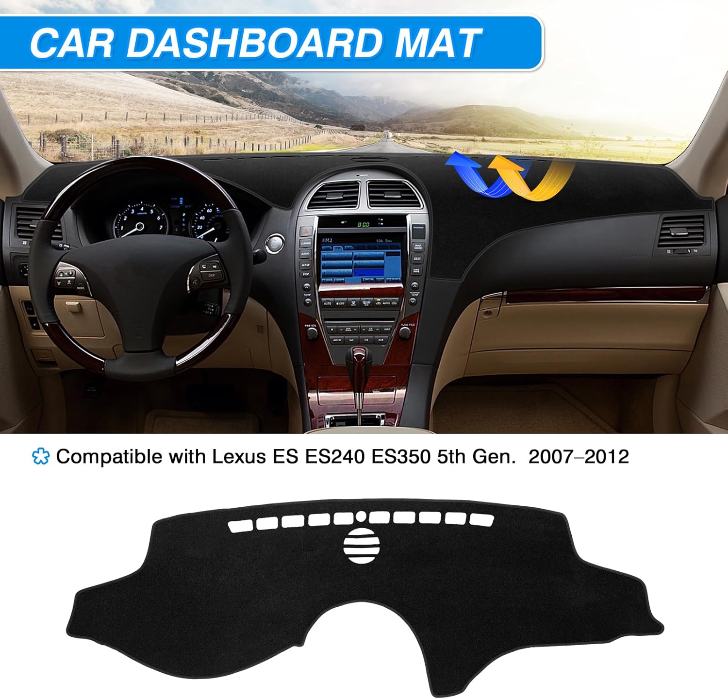 CARTIST Dash Cover Custom Fit for Lexus ES ES240 ES350 2007-2012 Dashboard Cover Mat Non-Slip Pad Carpet Sunshield Protector