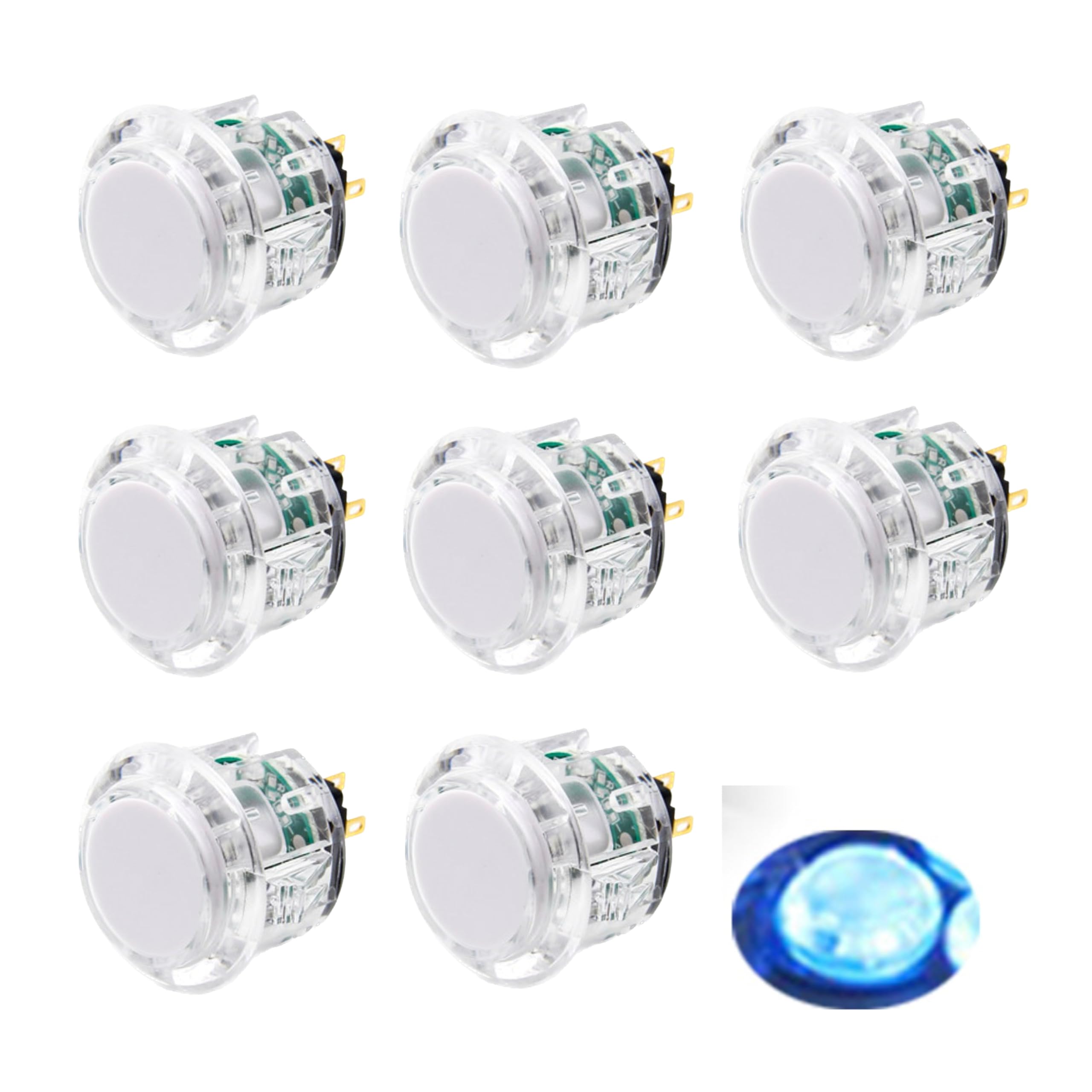 8 Pcs Original Qanba Illuminated Buttons Qanba Sanp In LED Buttons for DIY Cabinet Machine Arcade Machine 24MM/30MM (30MM, Clear Buttons+Blue Led)