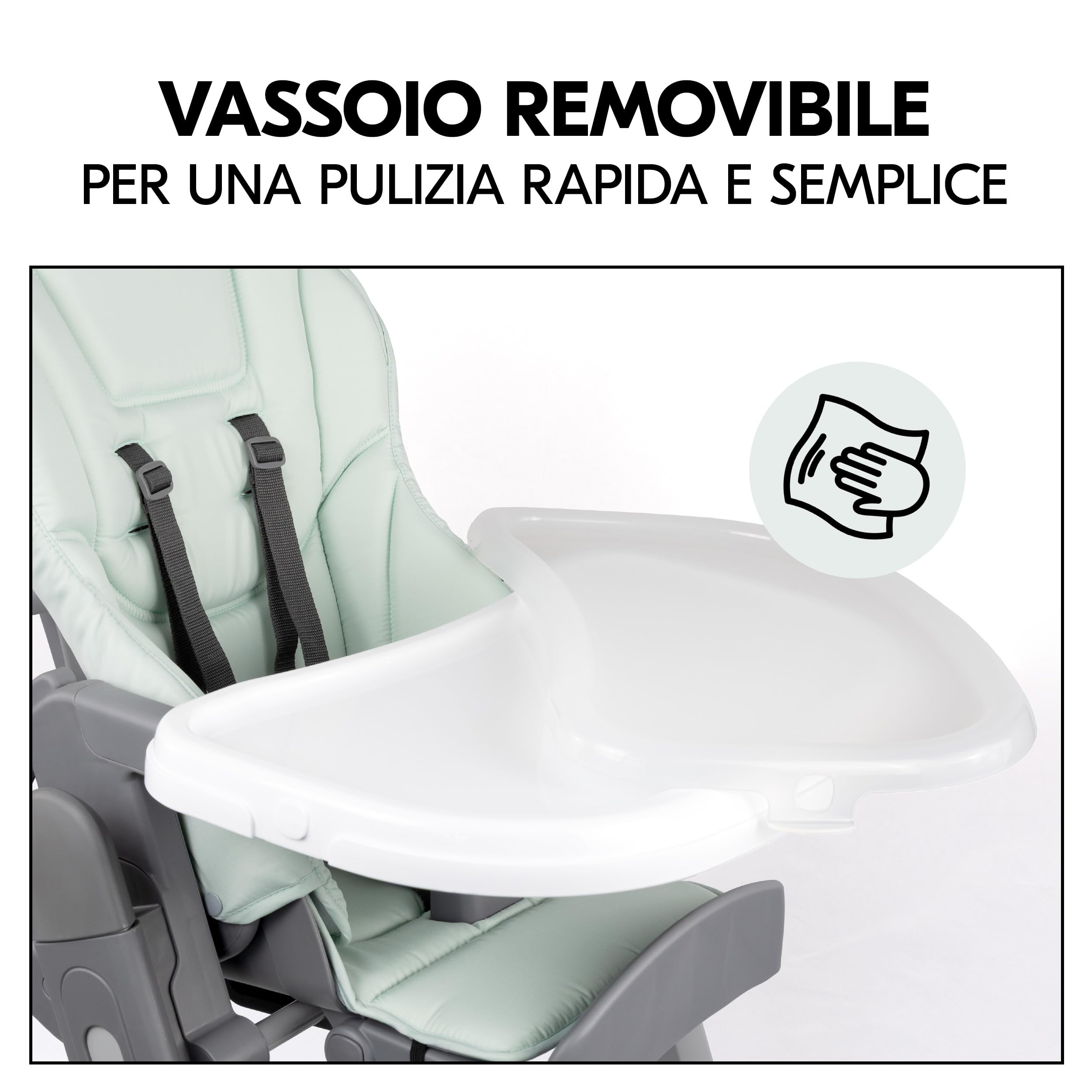 hauck Grow Up Seggiolone Pappa Portatile - Evolutivo Dalla Nascita con Funzione Reclinabile - Pieghevole con Vassoio e Ruote - Regolabile - Mint
