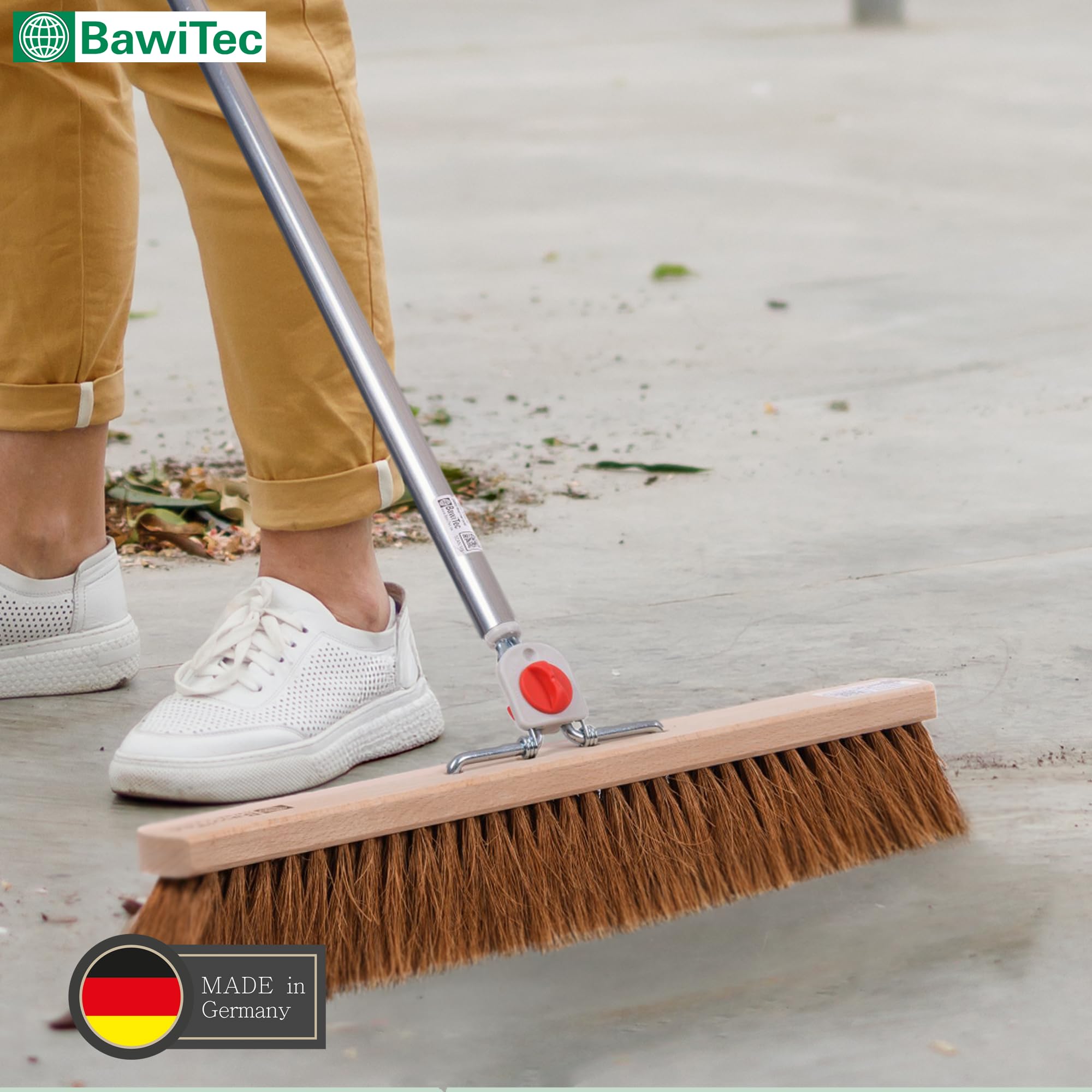 Kokos Borsten Saalbesen 50cm Breit mit 4-Loch-System Stiel Alustiel Besen