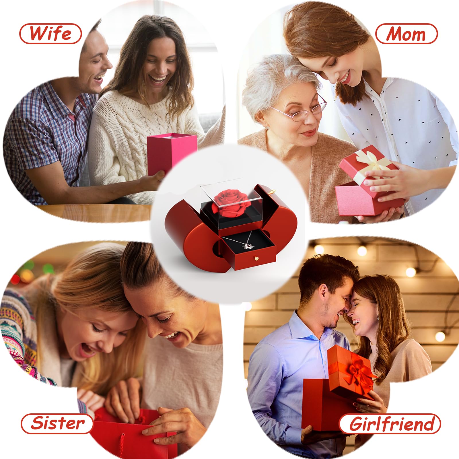 Suewidfay Rosa eterna Regalo per lei, Regalo di Rosa con Collana I Love You per Donne Moglie Fidanzata mamma per Compleanno, Anniversario, San Valentino, Festa della mamma, Natale (Rosso)