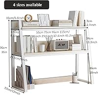 Vista 2 de Estantería de escritorio para escritorio de computadora, organizador de estantería de 2 niveles, estante de almacenamiento de madera multiusos