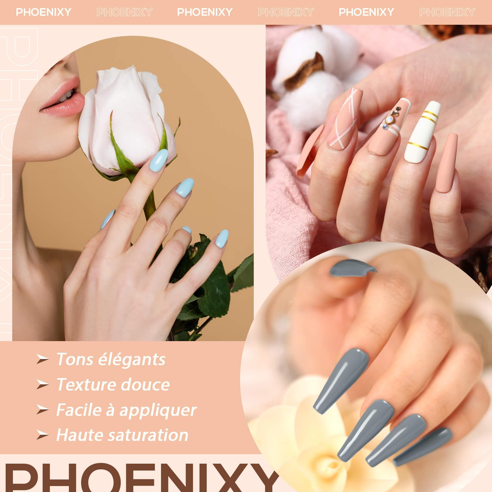 Phoenixy 50Pcs Vernis Semi Permanent 45 Couleurs Vernis Gel UV Semi Permanent avec 1 Base Coat 4 Top Coat Brillant Mat et Glitter Lot Vernis à Ongles Rose Marron Violet