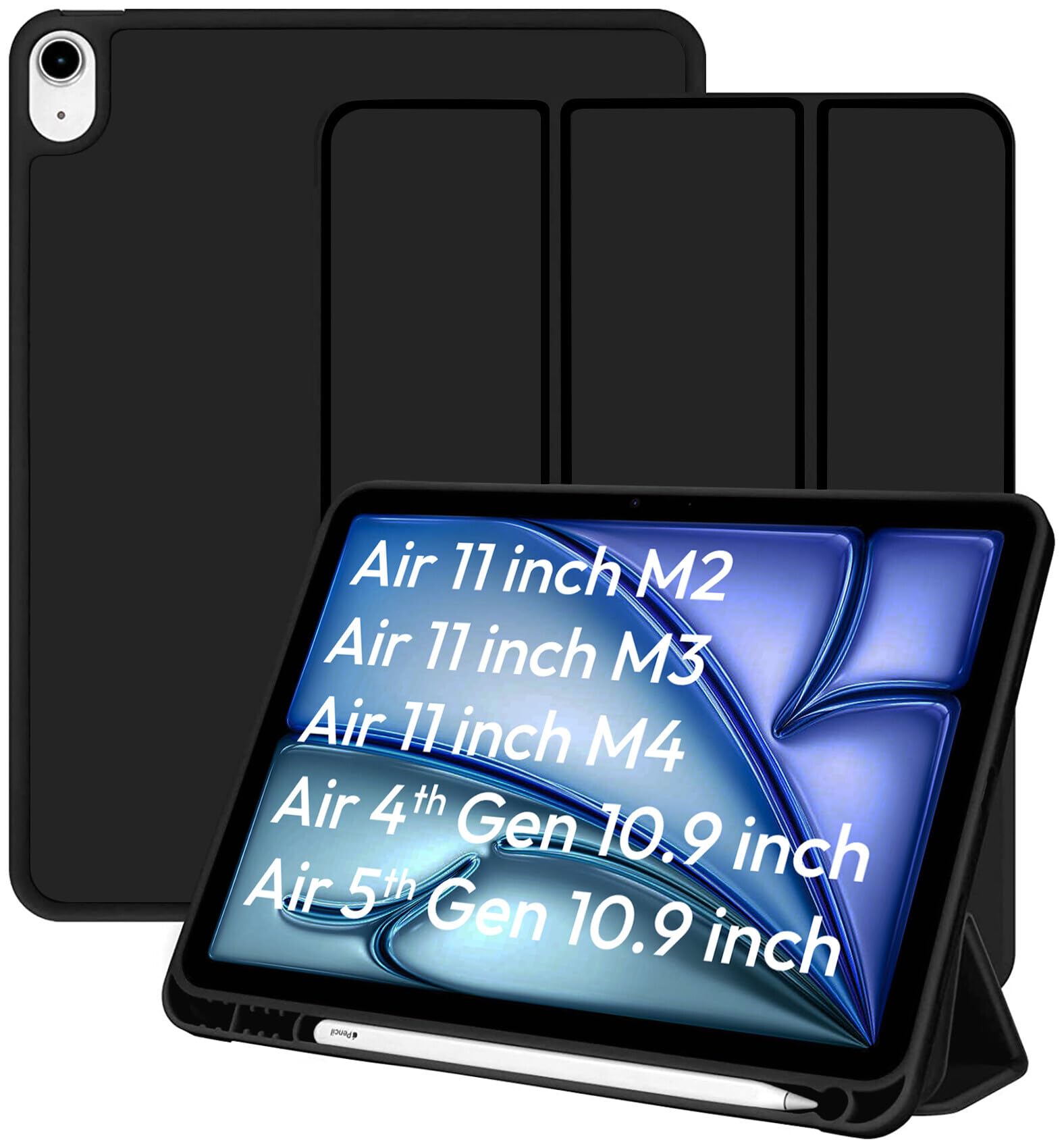 Robustrion Case Cover for iPad Air 11 inch Cover M3 / M2 / iPad Air 5th Generation Cover/iPad Air 4th Generation with [Pencil Holder] for iPad Air 11 inch M3 M2 6th 7th Gen/Air 4 5 10.9" - Black-picture-28