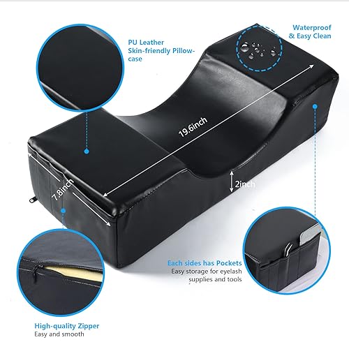 Miniatura 6 de Almohada de cuello de extensión de pestañas con soporte organizador de estante acrílico para personas izquierdas, piel sintética, impermeable,