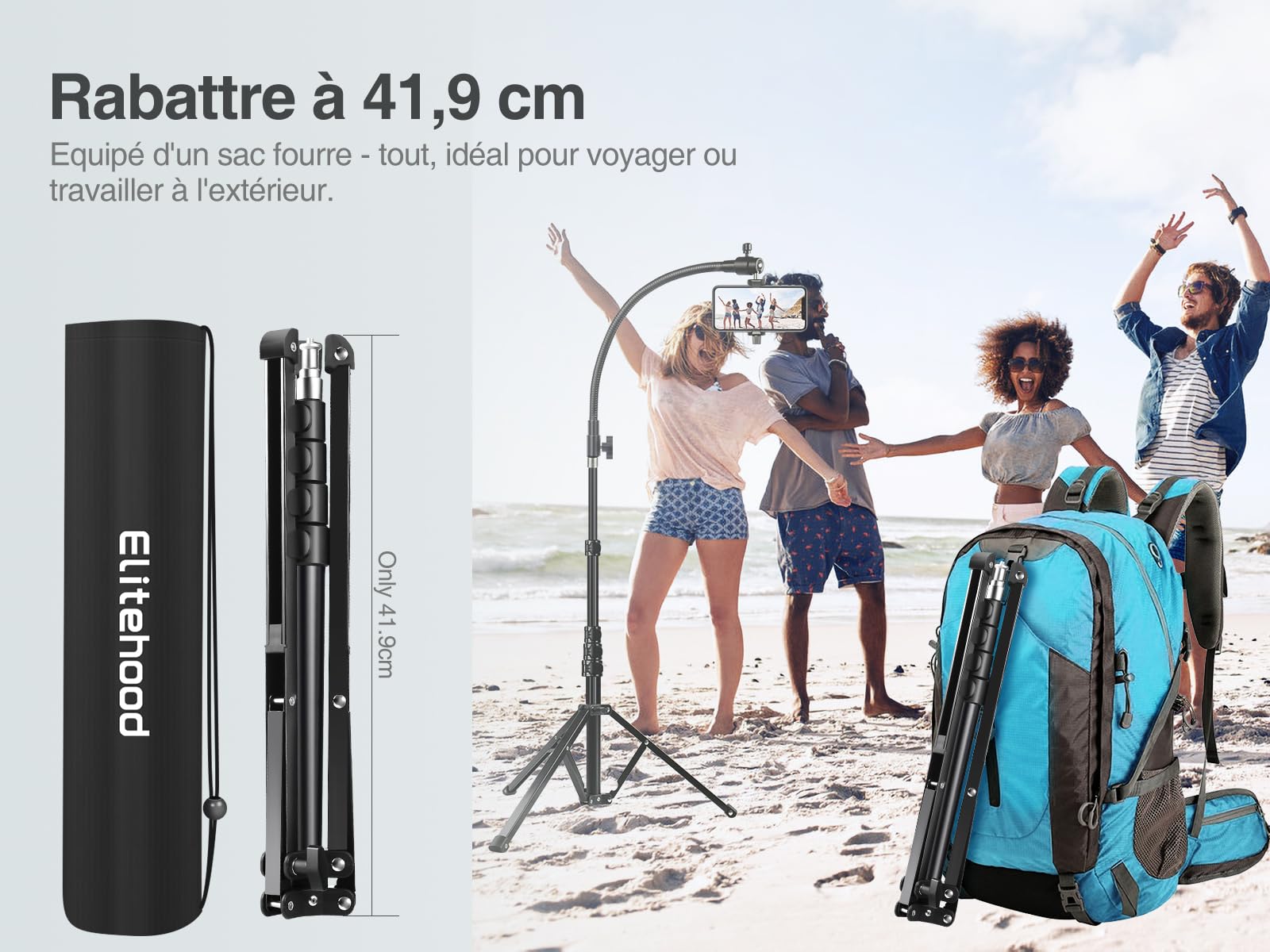 Elitehood Trépied Smartphone Portable 205 cm Haut, Trépied Flexible iPhone