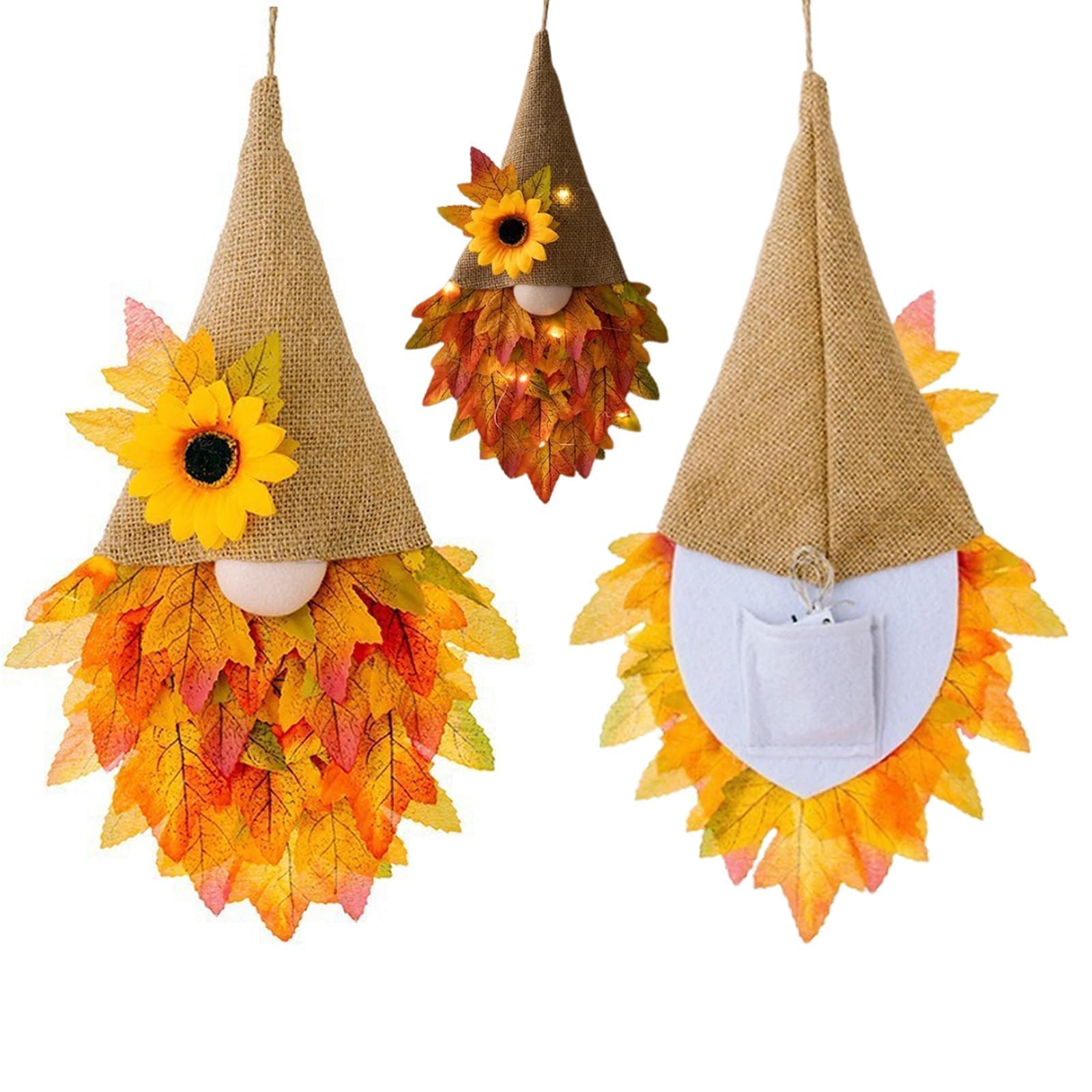 Autumn Wreath for Front Door Artificial Fall Gnome Wreath with Maple Leaf Flowers Gnome Wreath Autumn Door Wreath Decorations for Halloween Harvest Indoor Wall Decor