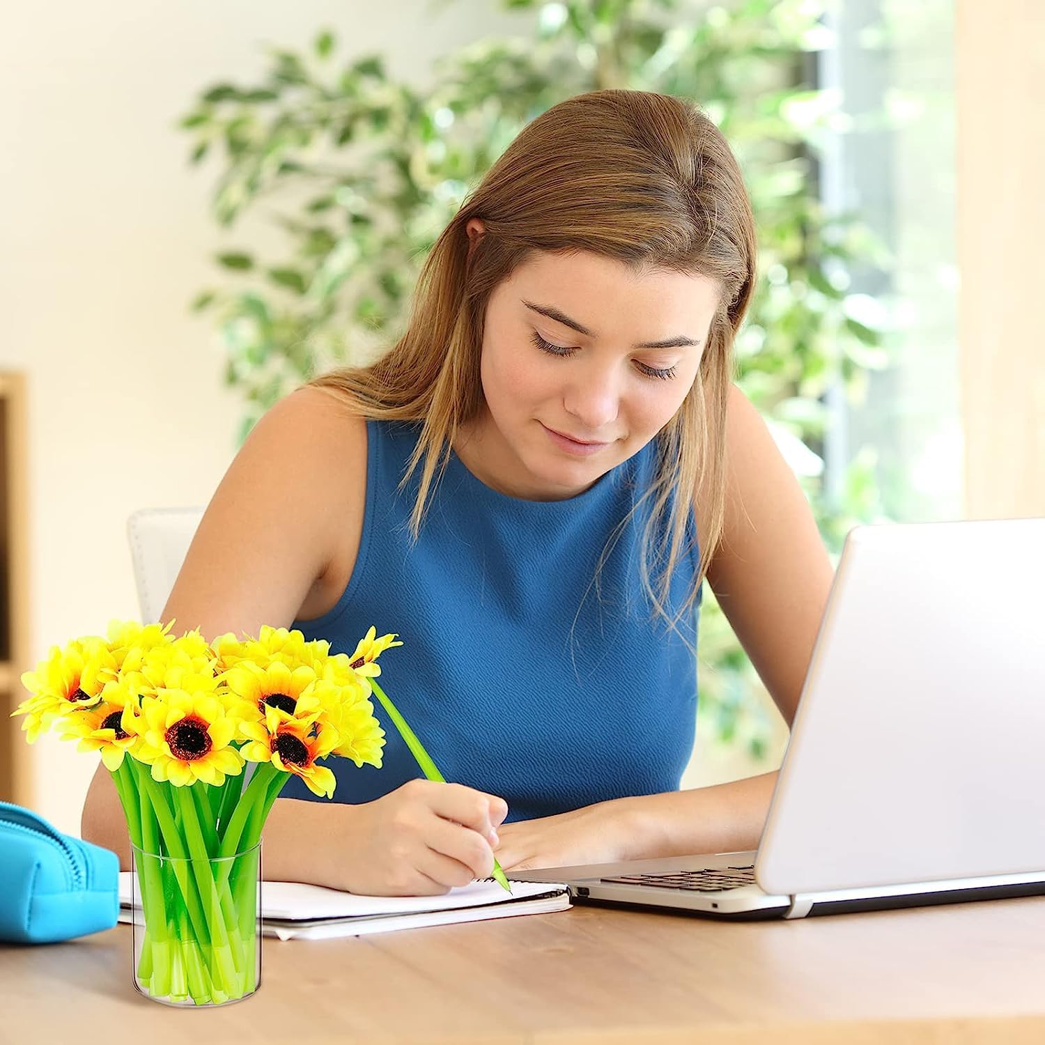 12 Pieces Sunflower Gel Ink Pens - 0.5mm Flower Writing Pens For School Office Decor