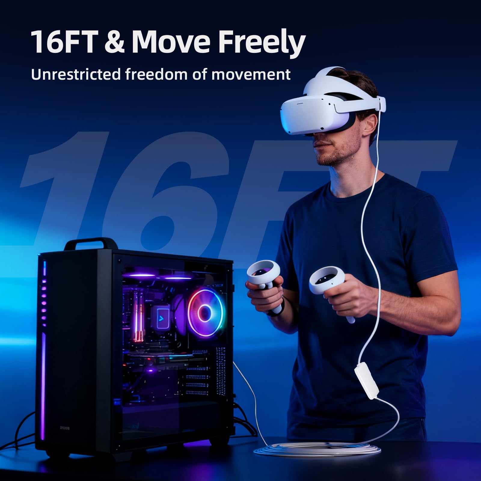 Cavo di collegamento con porta di ricarica rapida 4,6 m, USB 3.0 tipo A a C, cavo di ricarica ad alta velocità per trasferimento dati per cuffie VR e PC da gioco, bianco