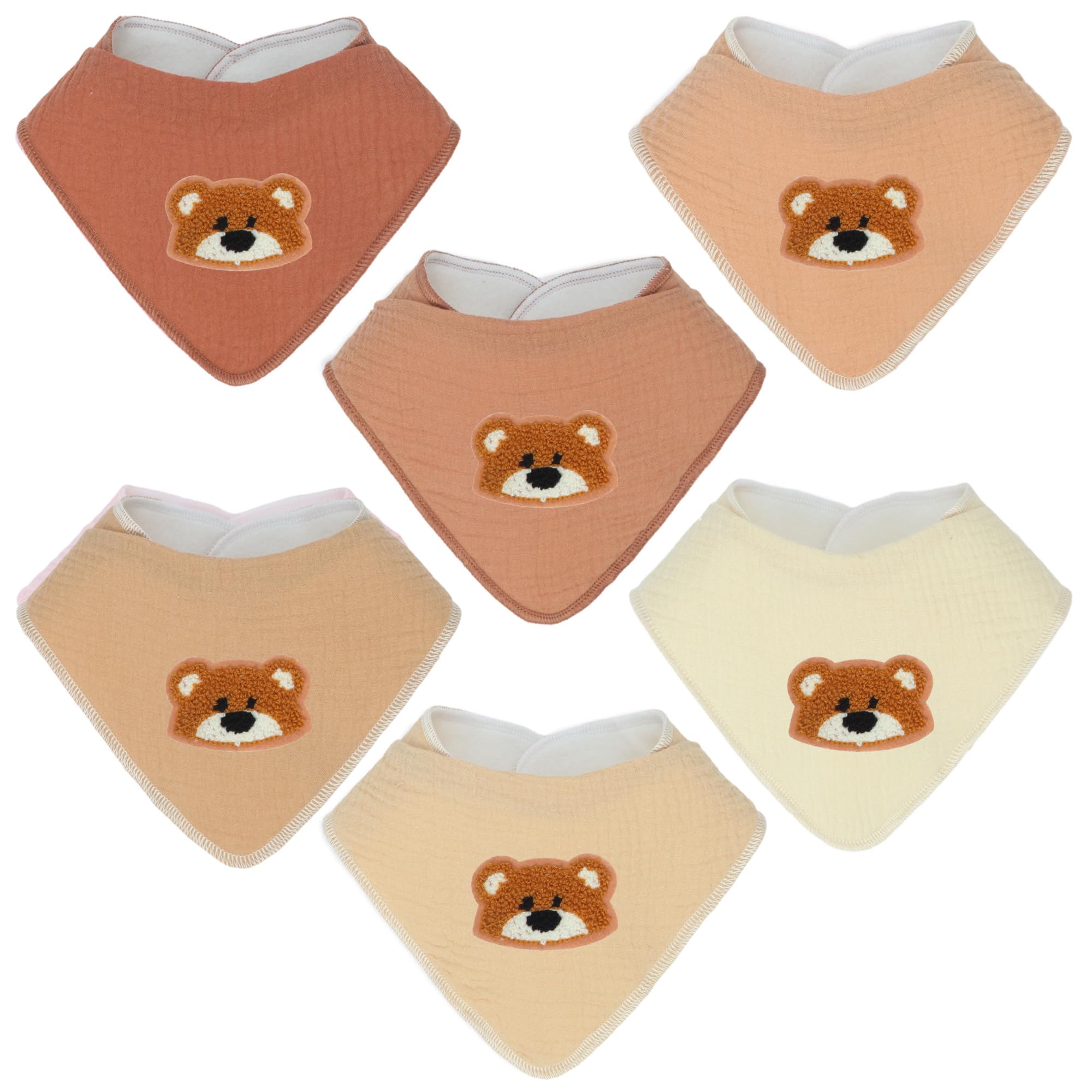Benoxine Muslin Baby Bibs Soft and Absorbent Adjustable Baby Dribble Bandana Bibs with Adjustable Snaps for Unisex Baby Girls & Boys,6-Pack