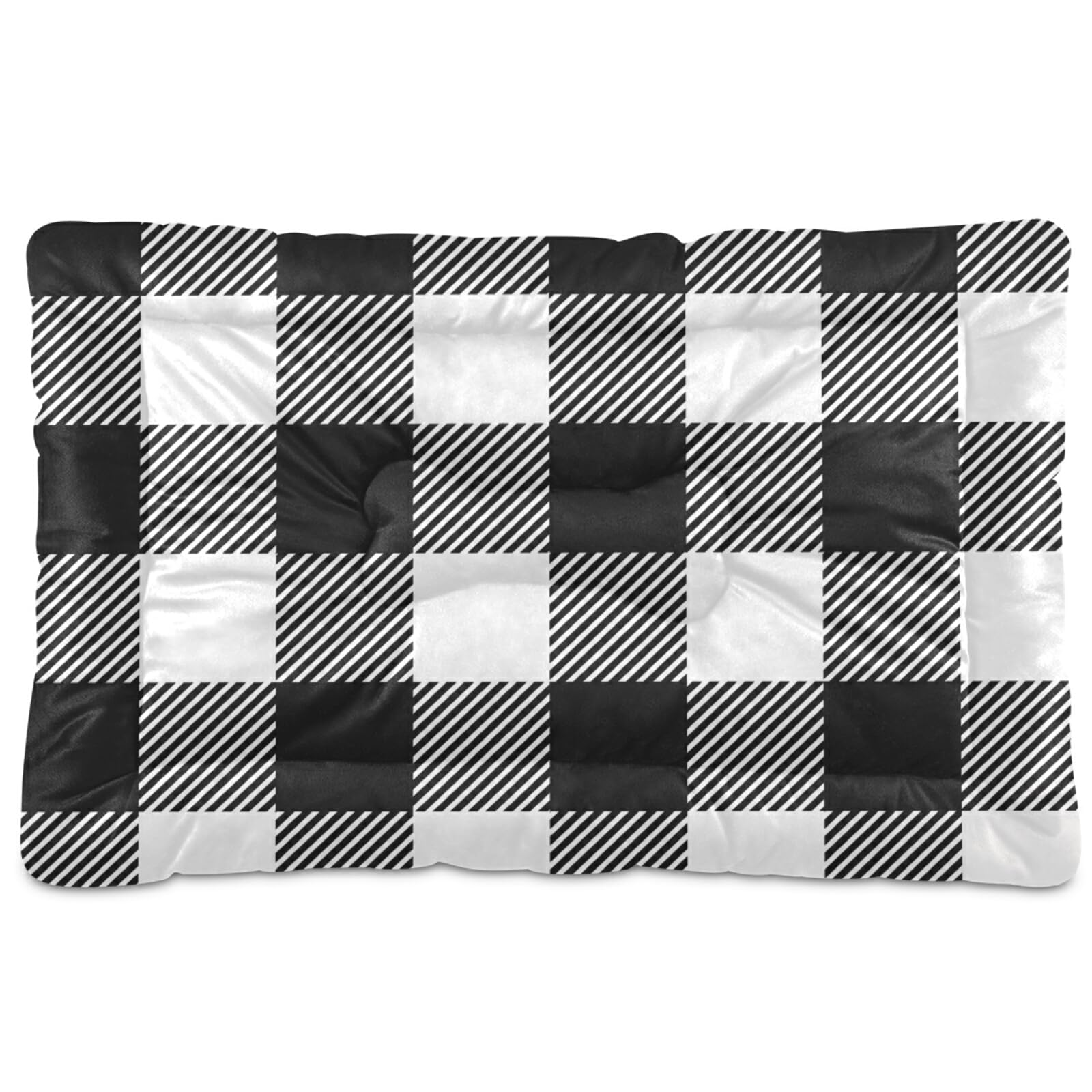 IHCVHQX Buffalo Plaid Dog Bed Mat Black and White Pet Kennel Beds Washable Cat Beds Crate Pad Pets Sleeping Mattress for Large Medium Small Dogs 36x24