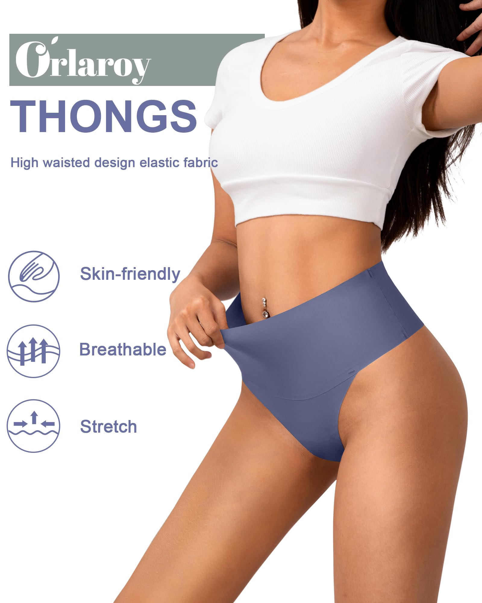 Lot de 6 strings taille haute pour femme sans couture - Culotte invisible - Doux sans étiquette - Coupe haute