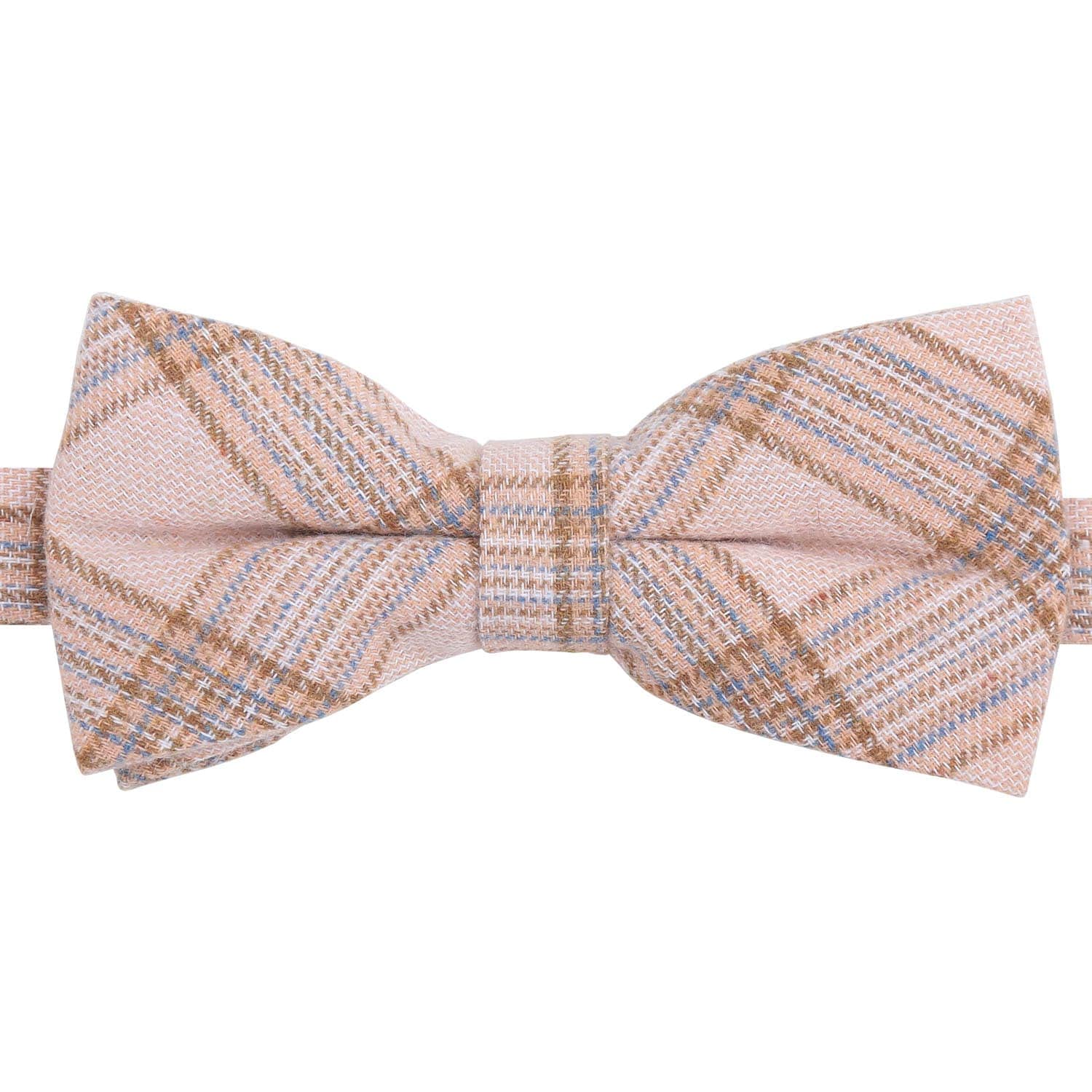 DQT Madras Check Cotton Pre-Tied Bow Tie for Men - Warm Beige