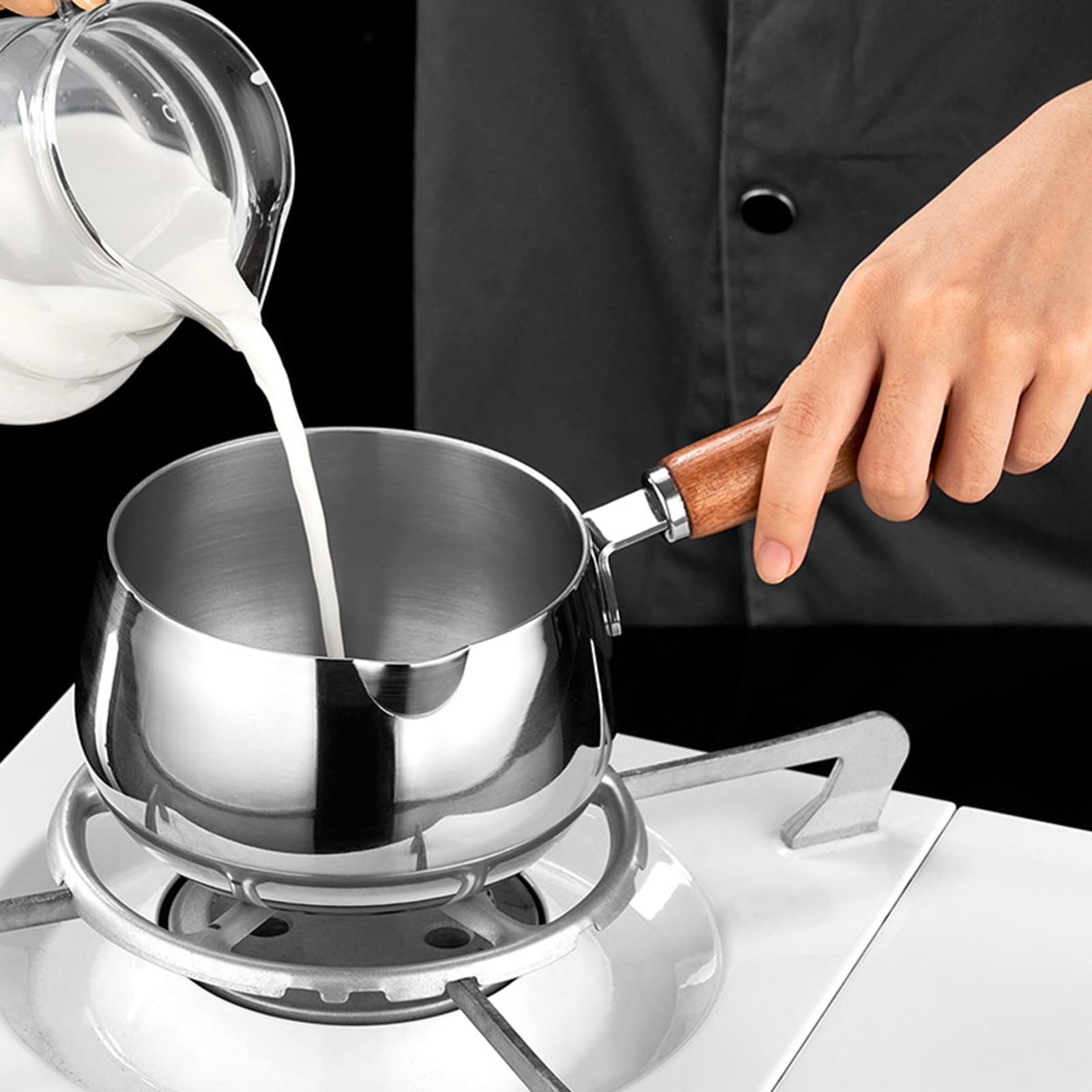 Ollas de cocina pequeñas sartenes pequeñas con tapa y asa, cacerola de acero inoxidable 316, textura para calentar leche