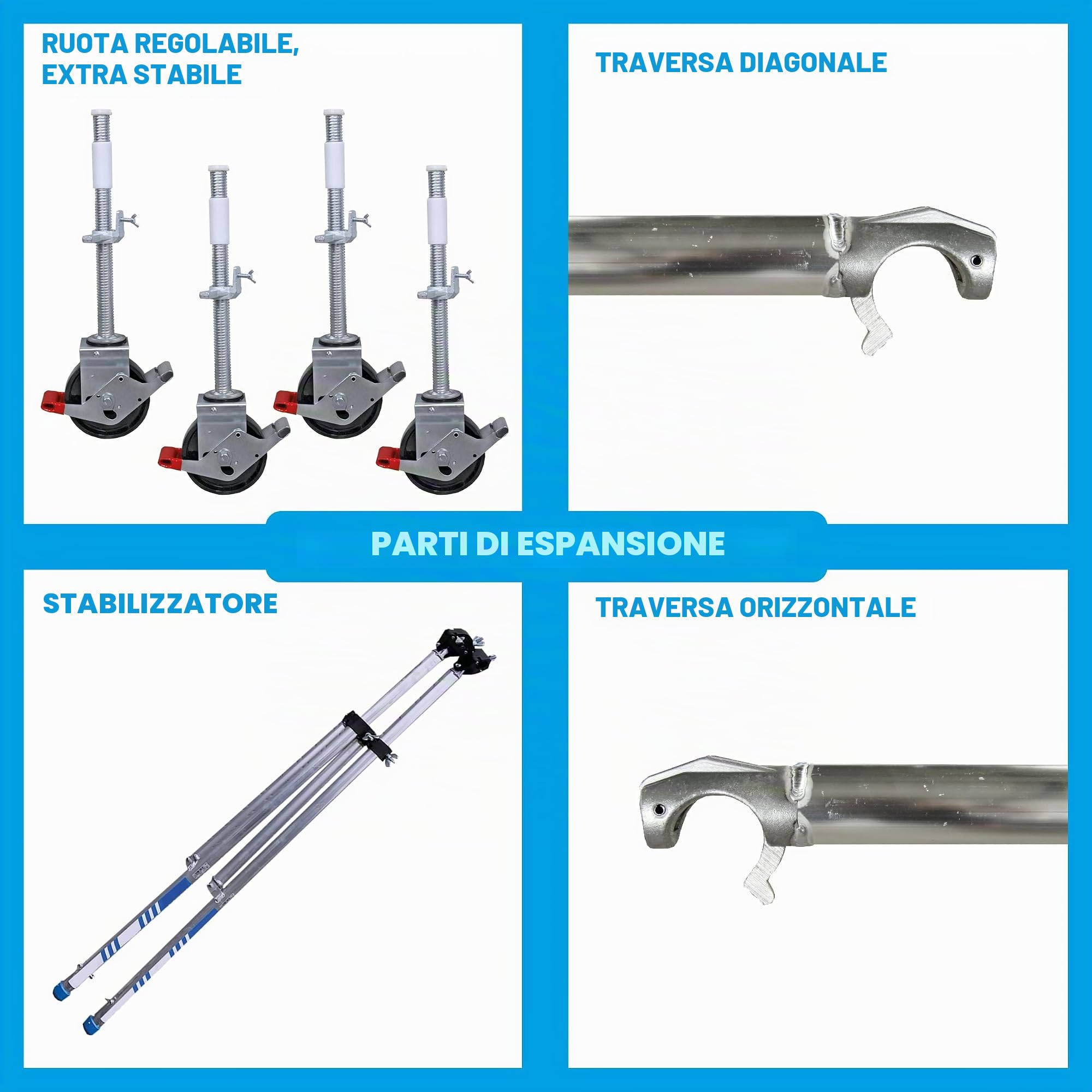 Alumexx Red-Line Trabattello Tipo A (Altezza di lavoro 3 metri) – Trabattello in alluminio pieghevole – Trabattello da interno – Piccolo trabattello – Trabattello da giardino