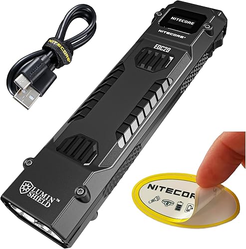 Nitecore EDC29 EDC Linterna táctica, 6500 lúmenes USB-C recargable, forma plana delgada con foco, modos estroboscópicos, pantalla digital