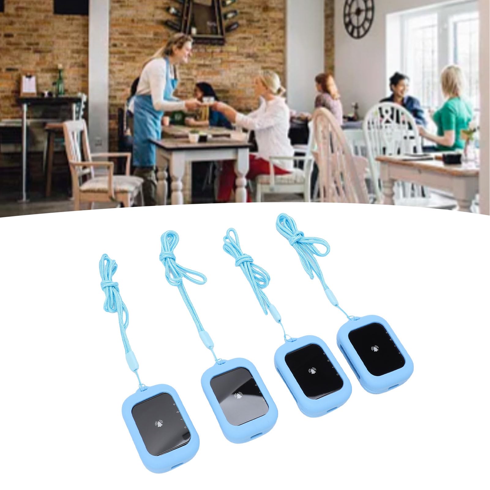 Asixxsix Système de Téléavertisseur de Restauration, 800 M de Longue Distance Système D'appel sans Fil 4 Bipeurs Breeurs de File D'attente Client Buzzer pour Les Camions de Restauration (Blue)
