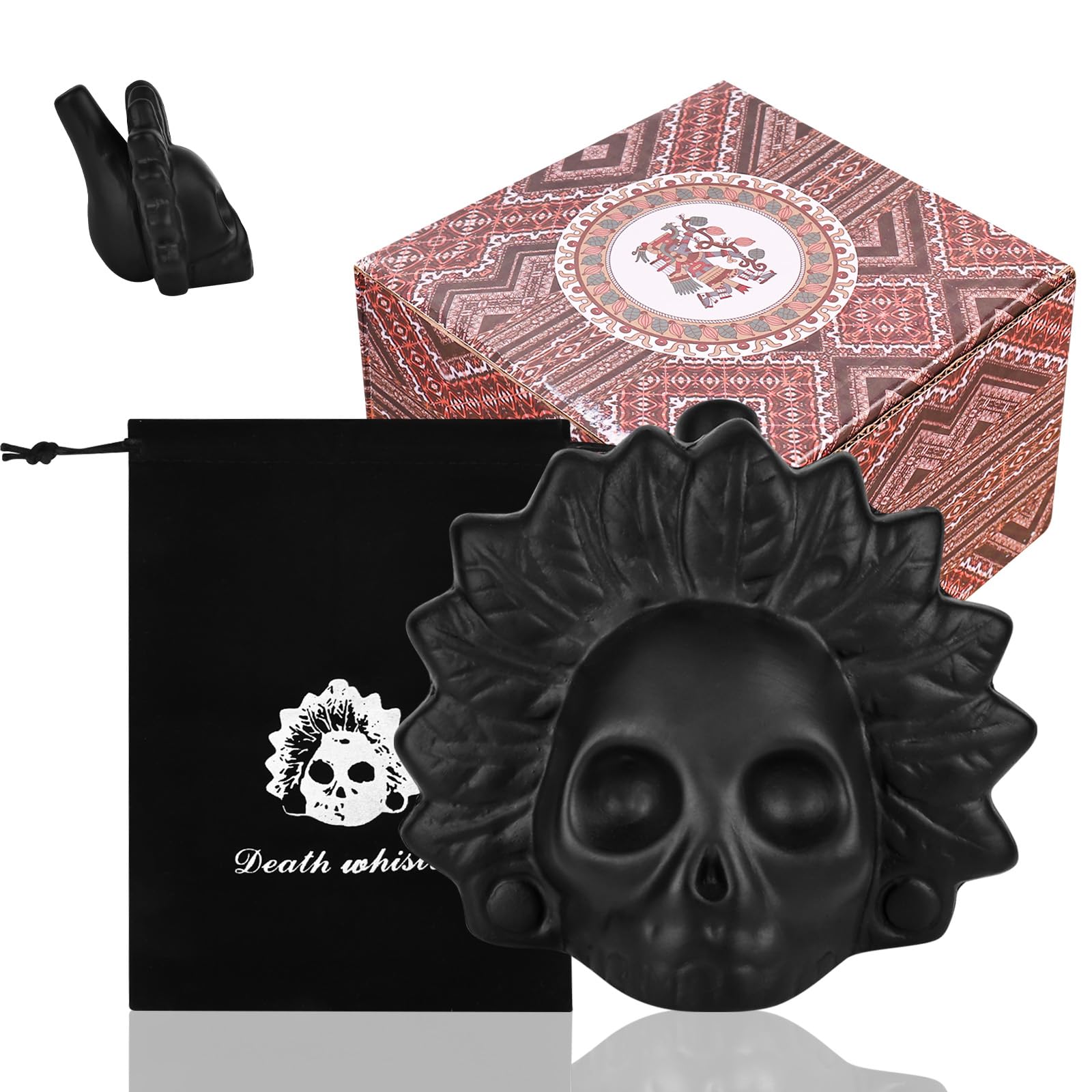 AztekischeTodespfeife, 125 Dezibel Whistle mit Kordelzugbeutel Todespfeife Echte Schreiende Aztekische Todespfeif Ideal für Halloween und den Tag der Toten