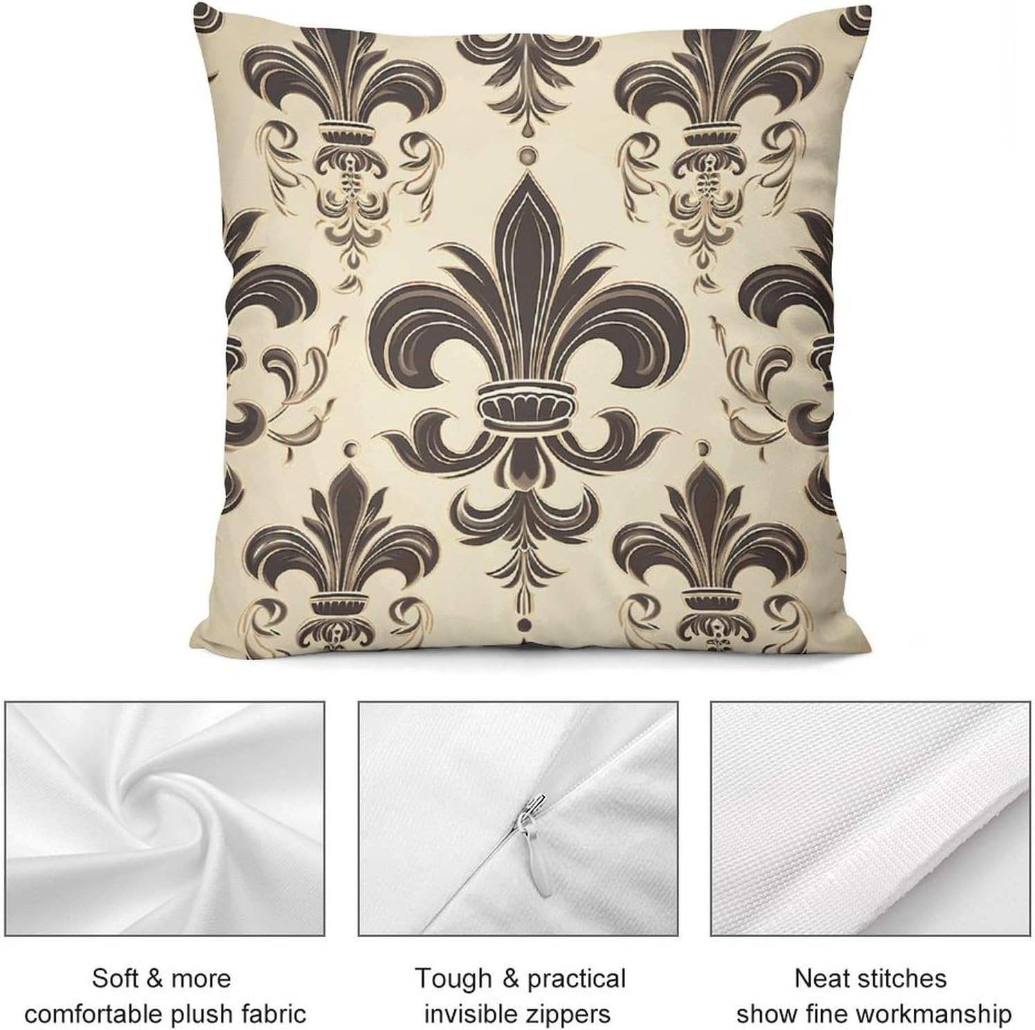 2 Pack Fuzzy Pillow Shams Fleur-de-Lis and Coat Arms Knight Printed Throw Pillow Covers Decorative Pillow Covers Square Cushion Cove for Sofa Couch Bedroom 18x18 Inch